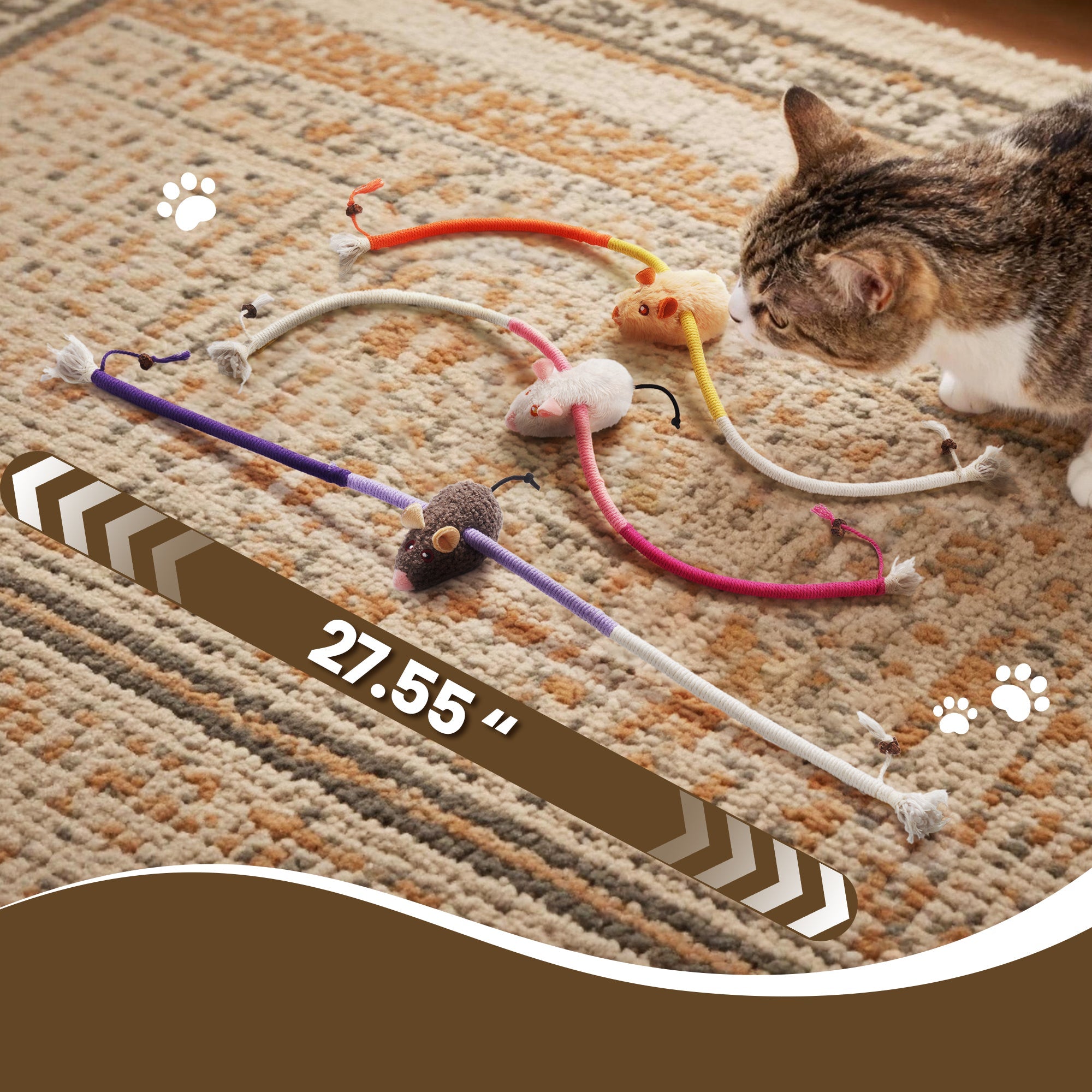 Cat Chew Rope Toys with Catnip Mice Interactive Teething Toy Set