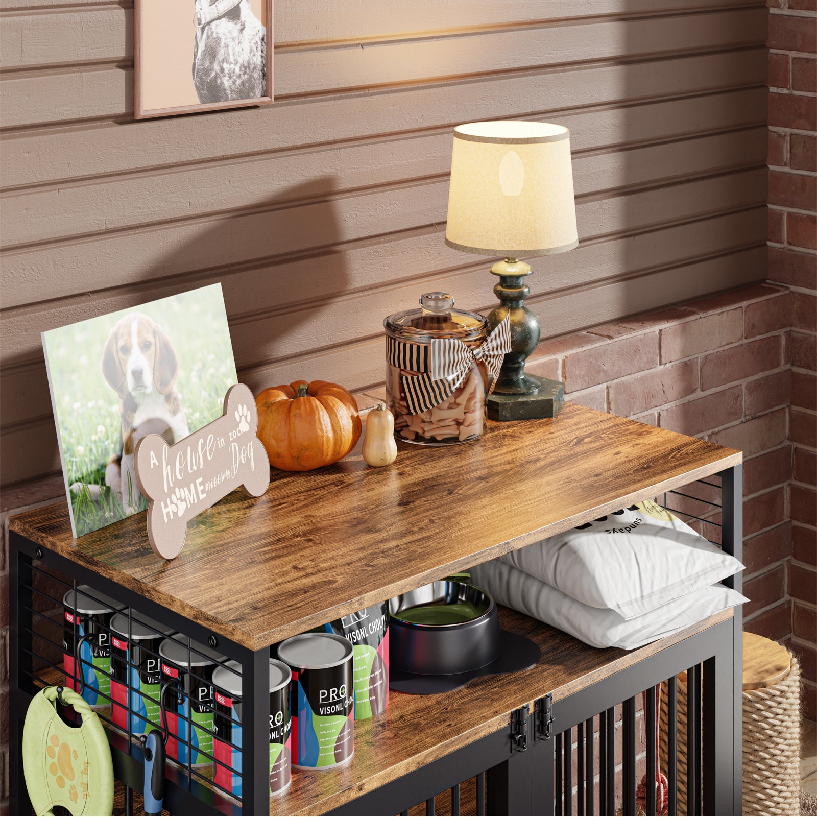 ABORON Wooden Large Dog Crate Furniture， 33/41 InchHeavy Duty Dog Cages for Medium/ Small Dogs Indoor， Super Sturdy Dog Kennel with Storage