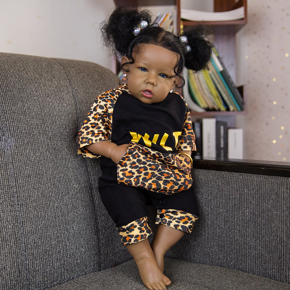 Takanini Reborn Baby Dolls African American Dolls Realistic Silicone Soft Body Black Skin Girl's Birthday Gift