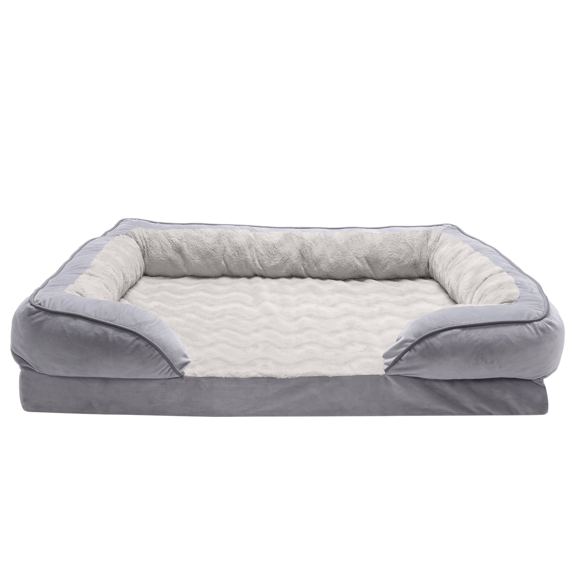 FurHaven Pet Products | Cooling Gel Memory Foam Orthopedic Perfect Comfort Velvet Waves Sofa-Style Couch Pet Bed for Dogs and Cats， Granite Gray， Jumbo