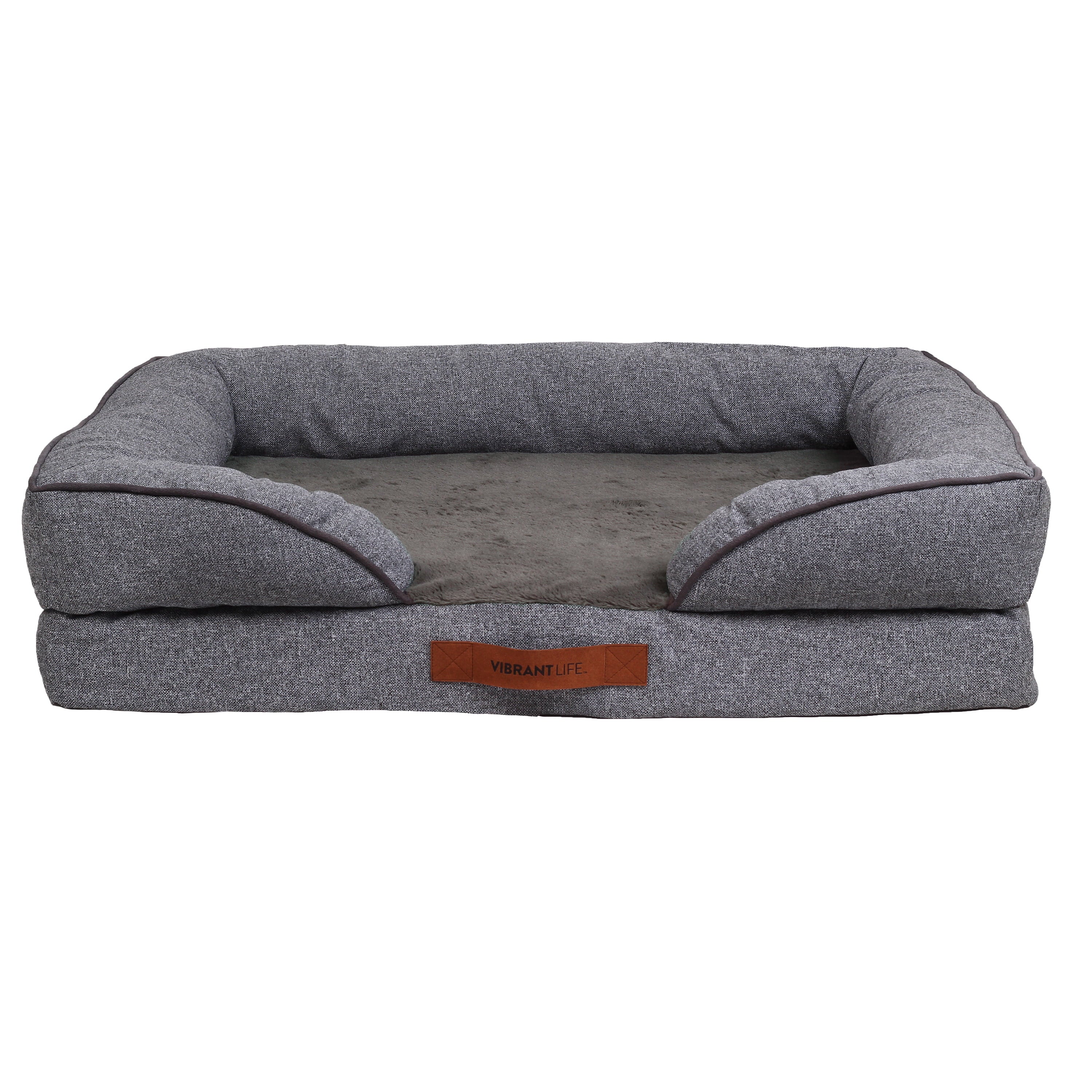Vibrant Life Large Cozy Orthopedic Sofa-Style Dog and Cat Bed， Gray