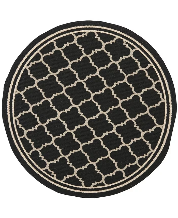 Safavieh Courtyard Black and Beige 4' x 4' Round Outdoor Area Rug