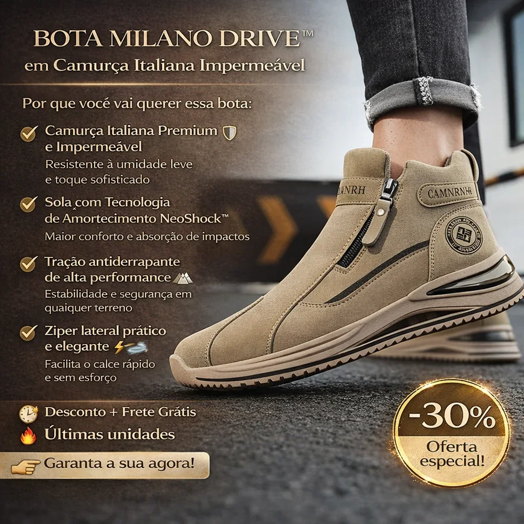 Bota Milano Drive™ em Camurça Italiana Impermeável / Conforto, Tração e Amortecimento de Ultima Geração!
