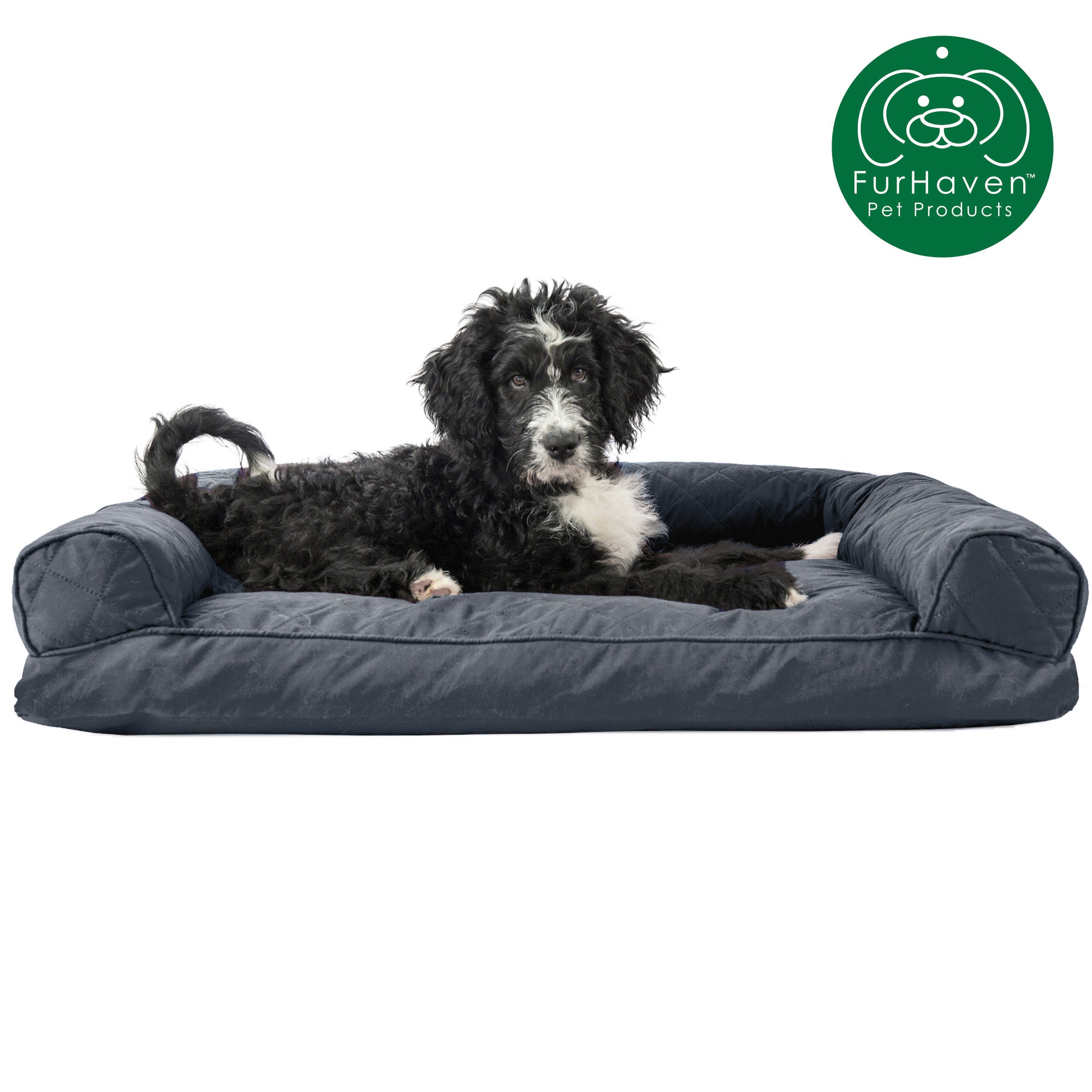 FurHaven | Quilted Pillow Sofa Pet Bed for Dogs and Cats， Iron Gray， Large