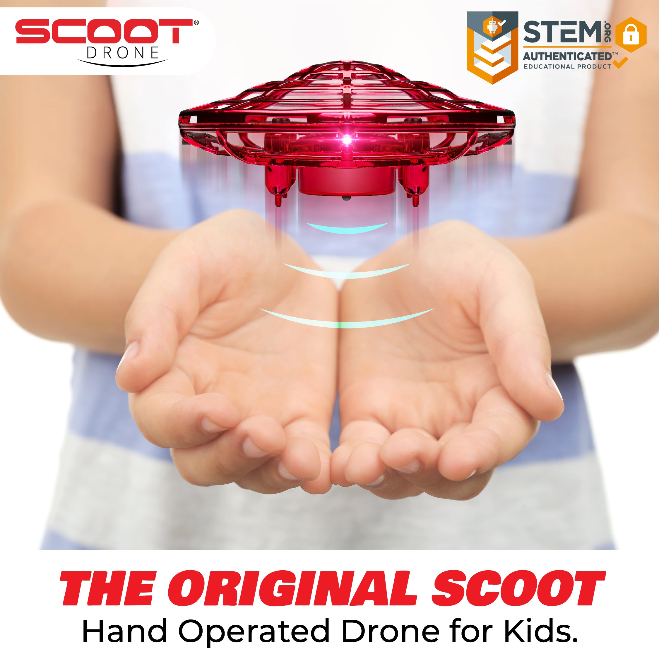 Force1 Scoot Hand Operated Drone for Kids - Red Indoor UFO Flying Toy Drone