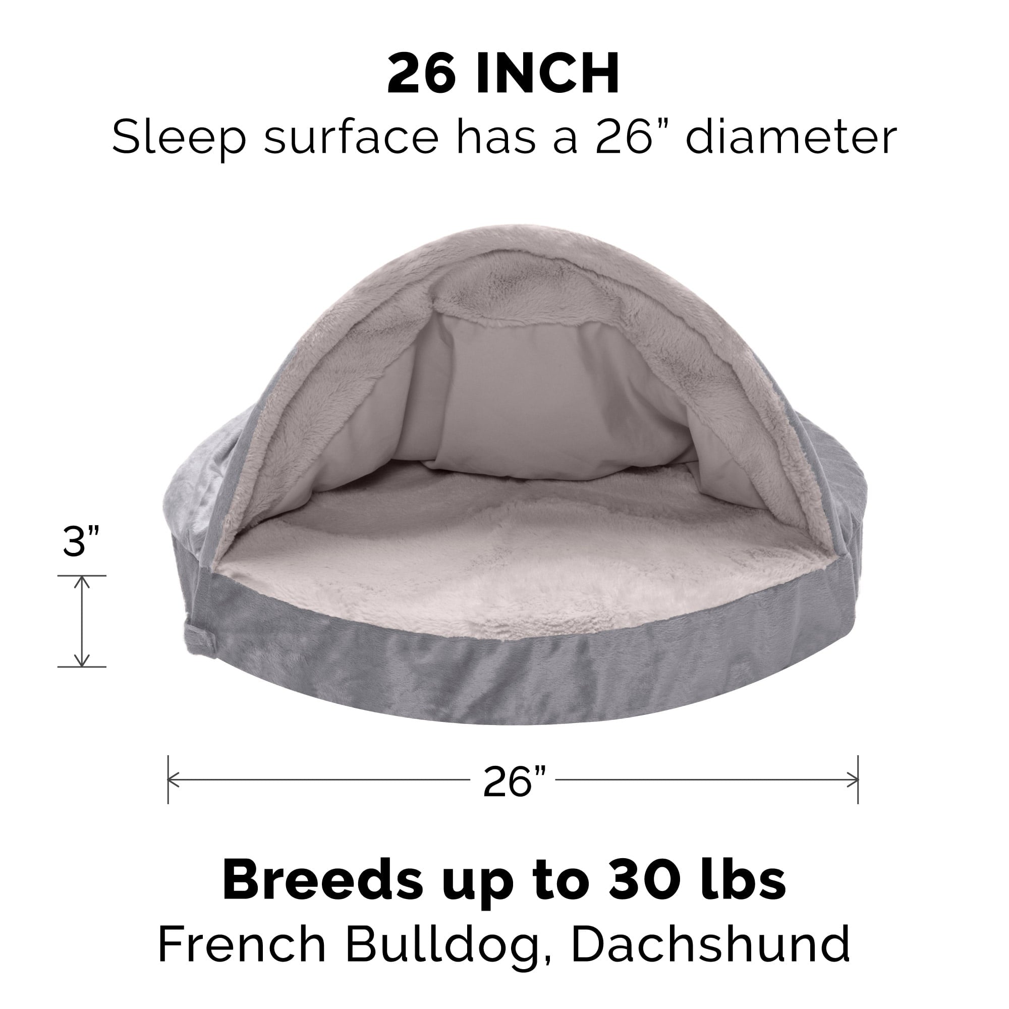 FurHaven | Cooling Gel Wave Fur and Velvet Snuggery Pet Bed for Dogs and Cats， Dark Gray， 26-Inch