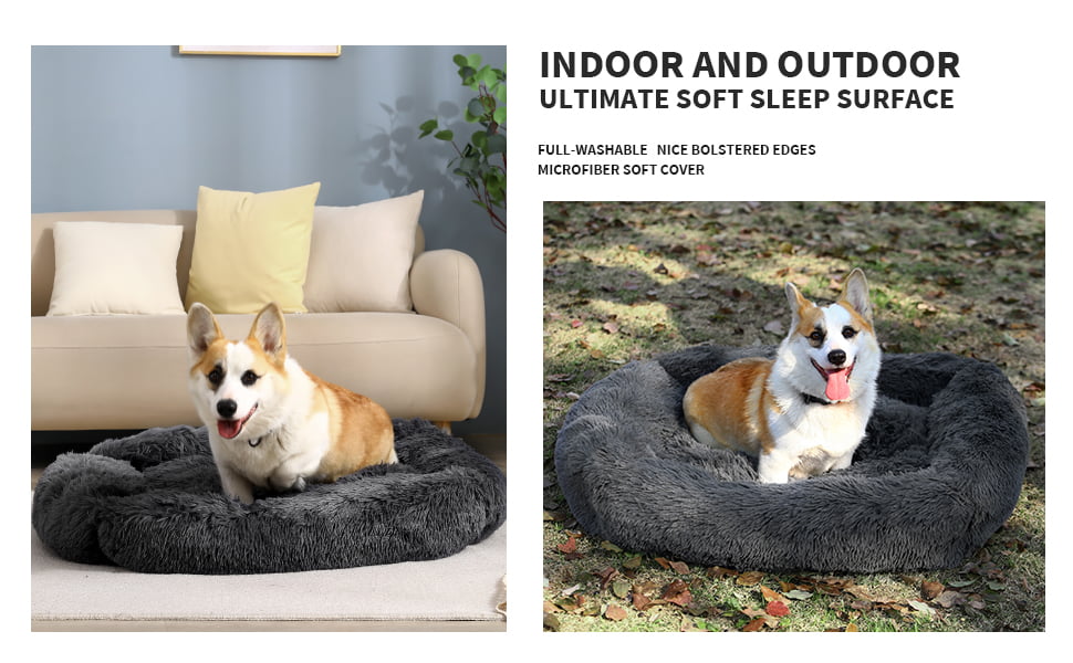 Rectangle Plush Dog Bed Cat Beds for Small Dogs，Washable Medium Pet Beds Medium（26x22x7in，Under 25 lbs）， Darkgrey