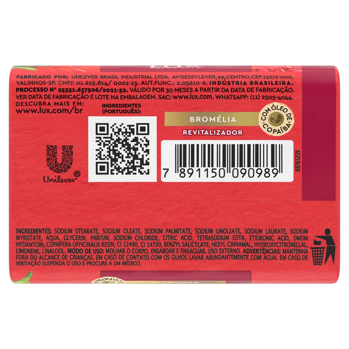 Sabonete Barra de Glicerina Bromelia Lux Botanicals Essencias do Brasil 100g