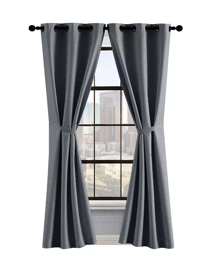 Lucky Brand Sondra Textured Leaf Pattern Blackout Grommet Window Curtain Panel Pair with Tiebacks Collection
