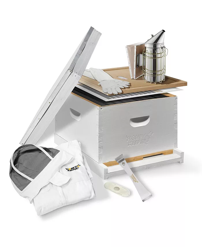 Honey Keeper 10 Frame Painted and Assembled Starter Beehive Kit with Accessories