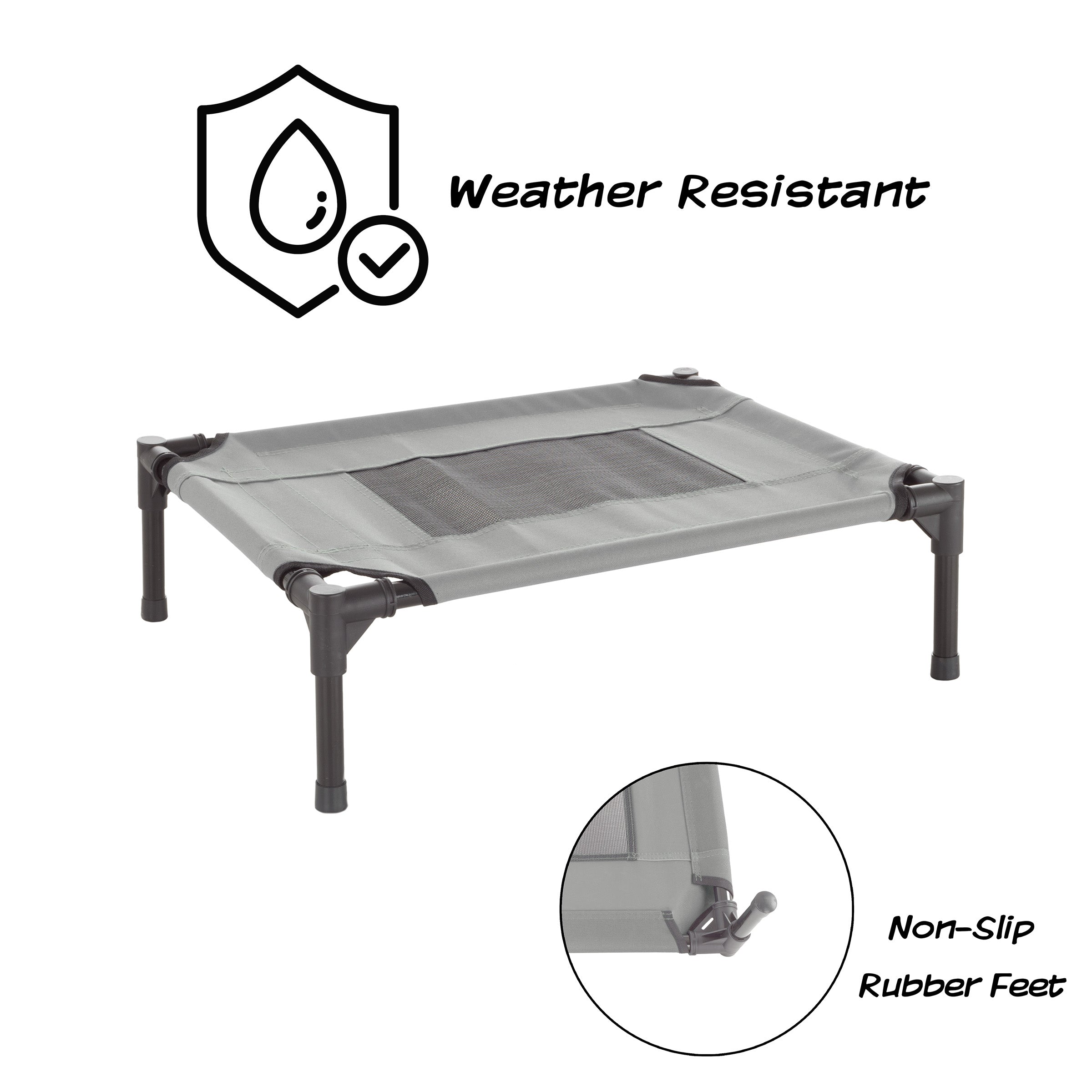 Elevated Dog Bed - 24.5x18.5-Inch Portable Pet Bed with Non-Slip Feet - Indoor/Outdoor Dog Cot or Puppy Bed for Pets up to 25lbs by PETMAKER (Gray)