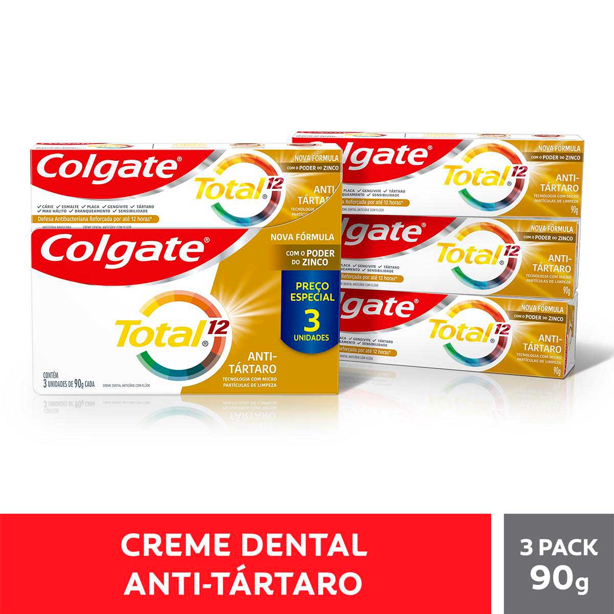 Creme Dental Colgate Total 12 Anti Tartaro 3 Unidades com 90 g Cada Preco Especial