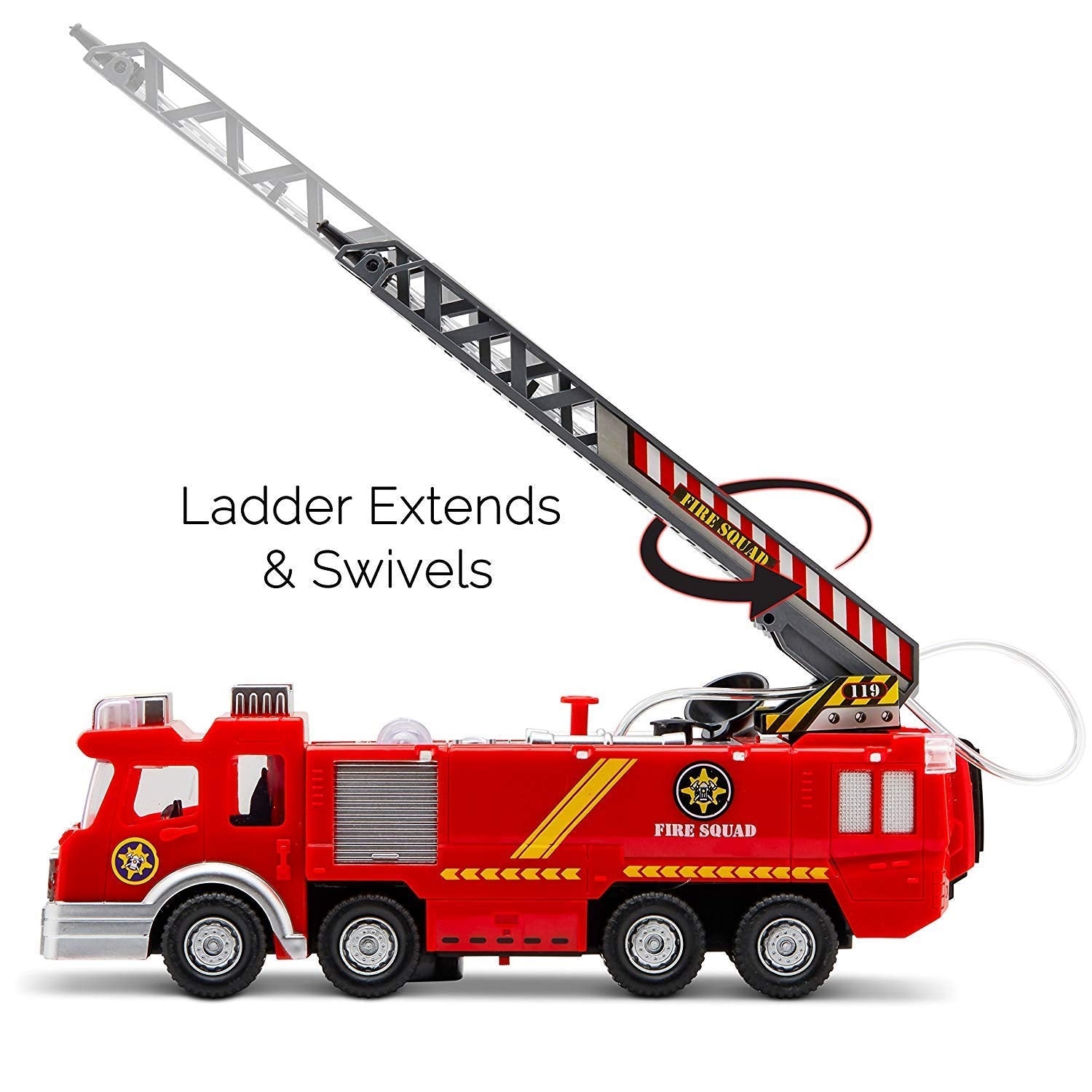Top Race Fire Engine Truck with Water Pump Spray， Extending Rescue Ladder， and Flashing