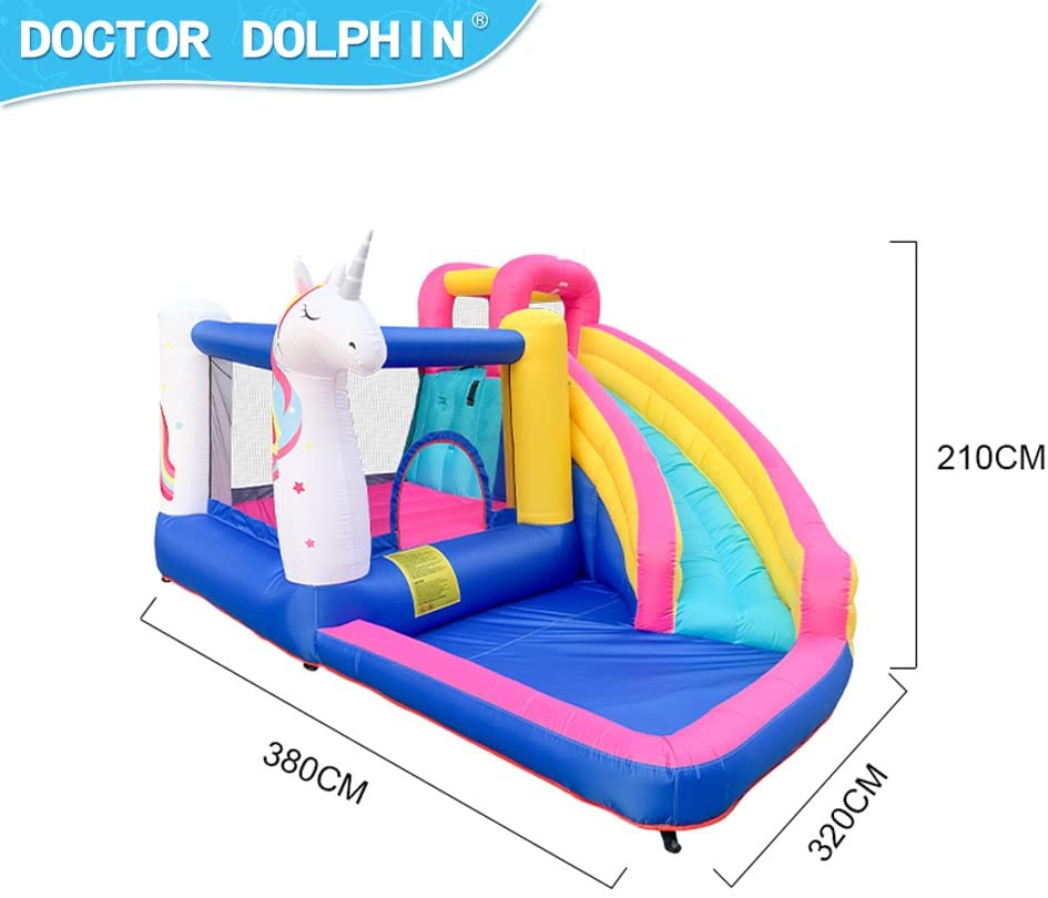 5 in 1 Inflatable Water Slide， Castle Bounce House Trampoline with Pool， Climbing Wall for Kids Age 3-10 with Air Blower