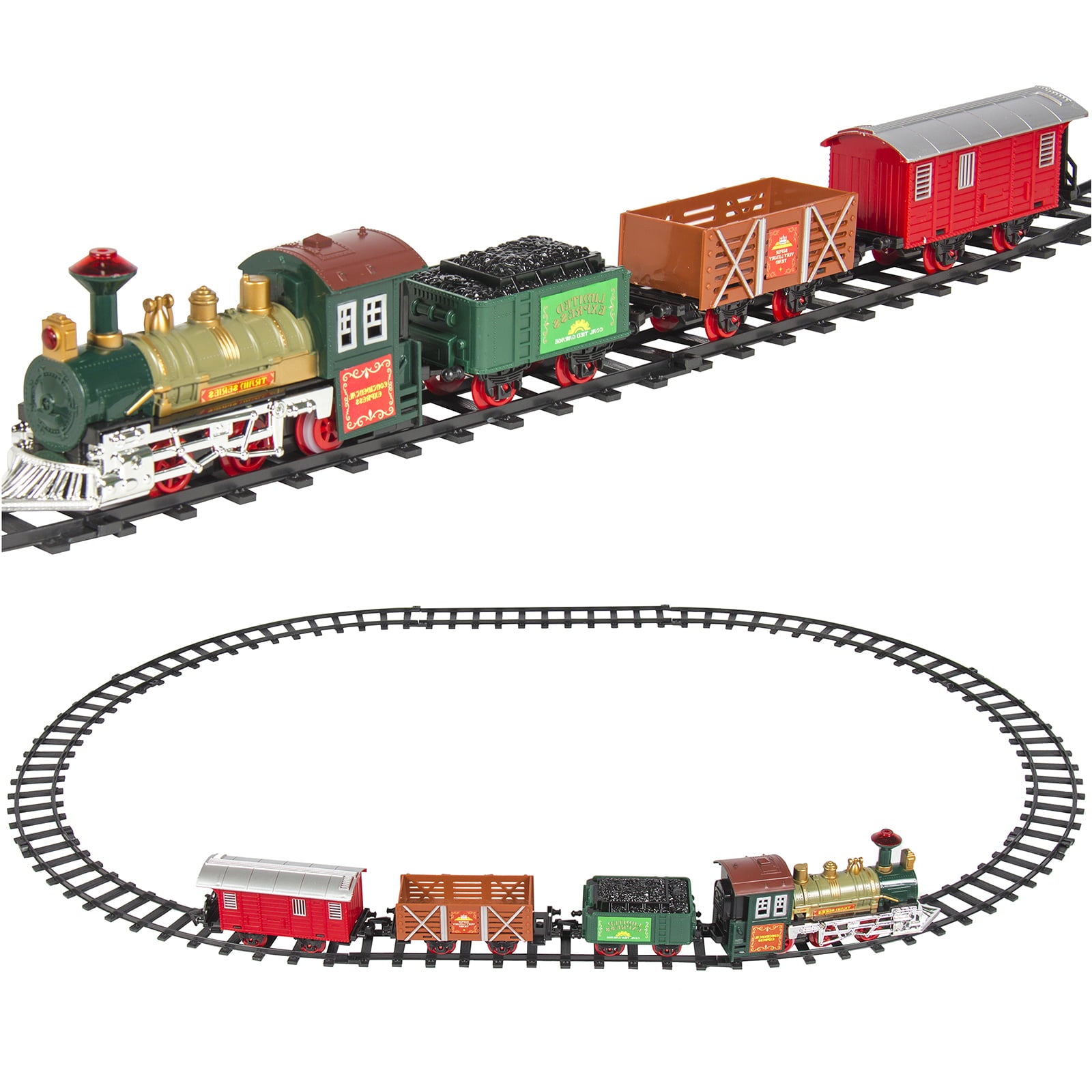 Best Choice Products Kids Classic Electric Railway Train Car Track Play Set Toy w/ Music， Lights