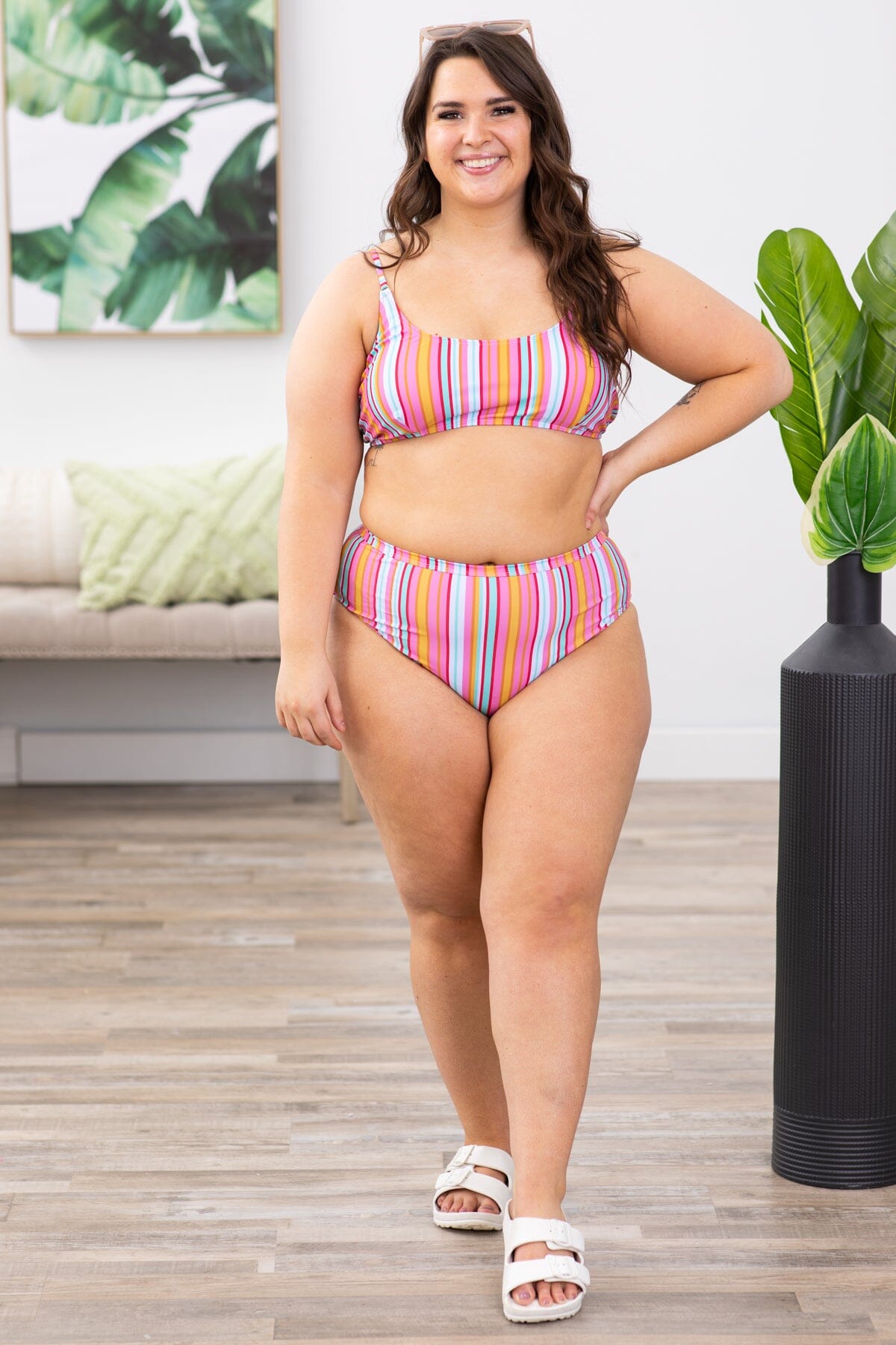 Pink Multicolor Stripe Two Piece Swimsuit