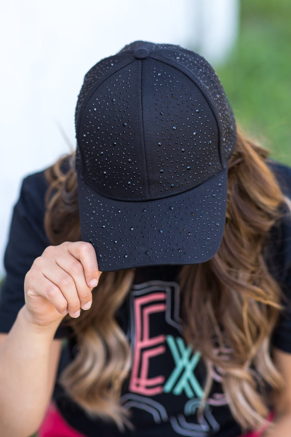 Black Rhinestone Stud Baseball Hat