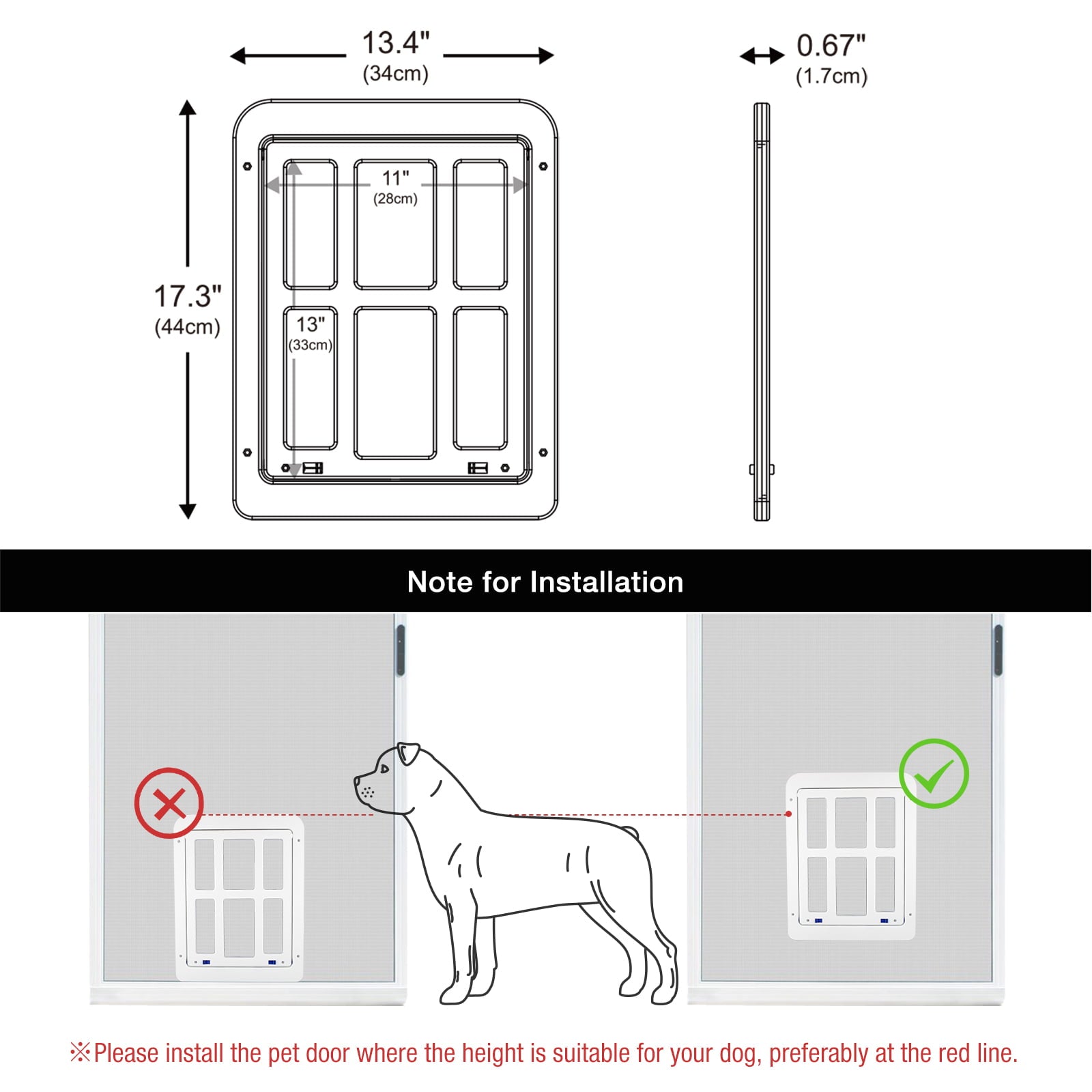 NAMSAN Pet Screen Door Dog Door for Sliding Door Adult Cat Doggy Door Screen Door， Magnetic Auto Closing， Double-Sided Lockable， White