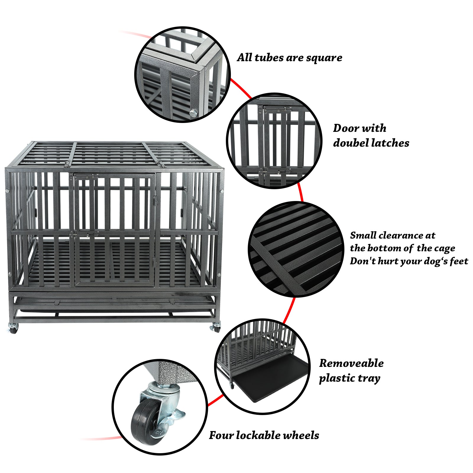 Confote 38Inch Heavy Duty Dog Cage Strong Metal Kennel and Crate for Medium and Large Dogs， Pet Playpen with Four Lockable Wheels