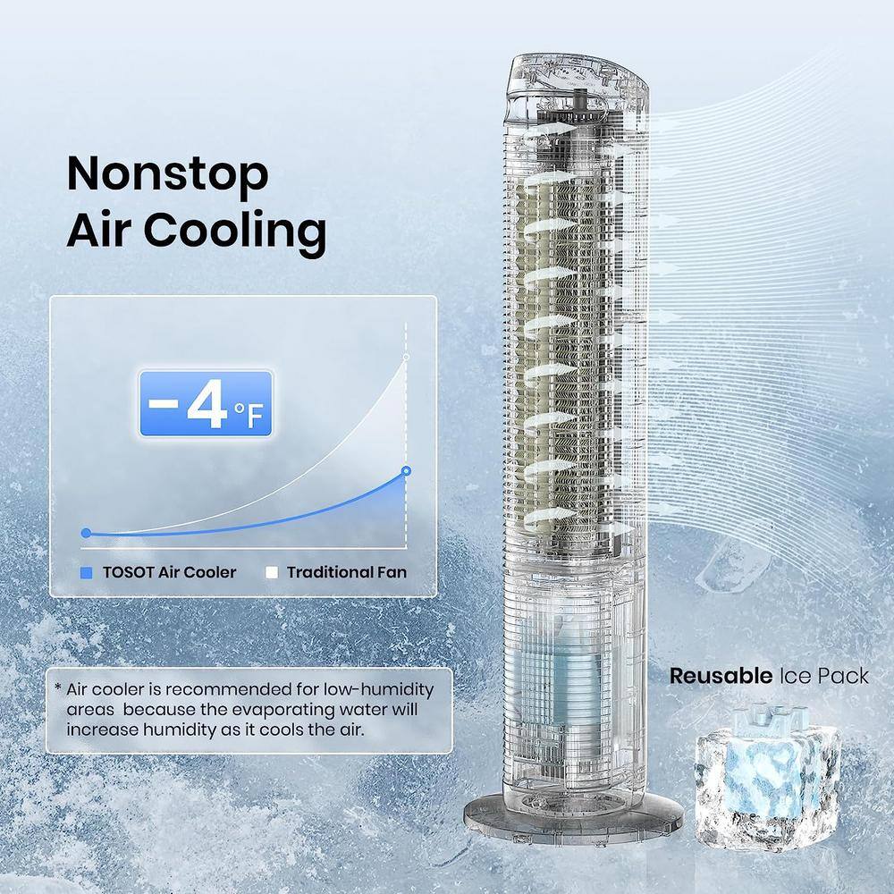 Tosot 10 in. Dia Oscillating 80 Quiet Tower Fan with 2 Ice Packs Humidifiers with Removable 4L Water Tank White EAC50
