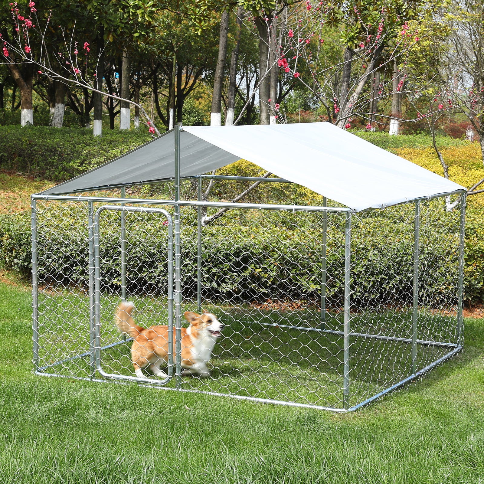 LVUYOYO Heavy Duty Outside Dog Kennels Playpen for Dogs Outdoor Dog Fence with Water-Resistant Cover for Back or Front Yard
