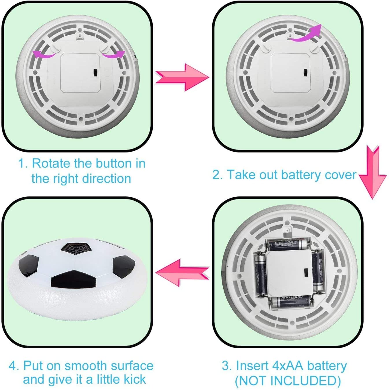 SSAWcasa Air Power Soccer Hover Disk Ultraglow with Foam Bumpers and Light Up LED Lights for Kids