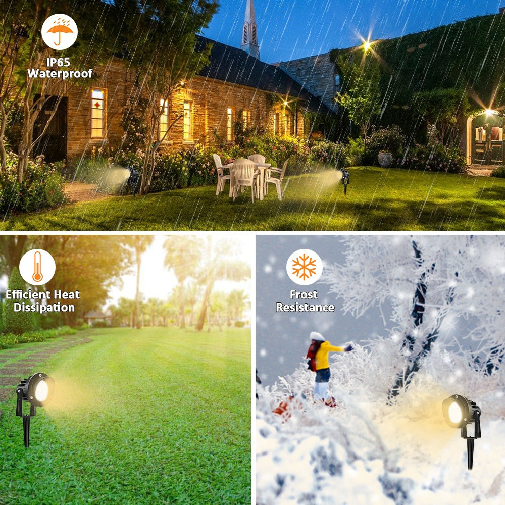Romwish LED Outdoor Spotlights 120V AC 10W Waterproof Landscape Lighting for Yard with 5ft Plug Cord Warm White(6 Pack)