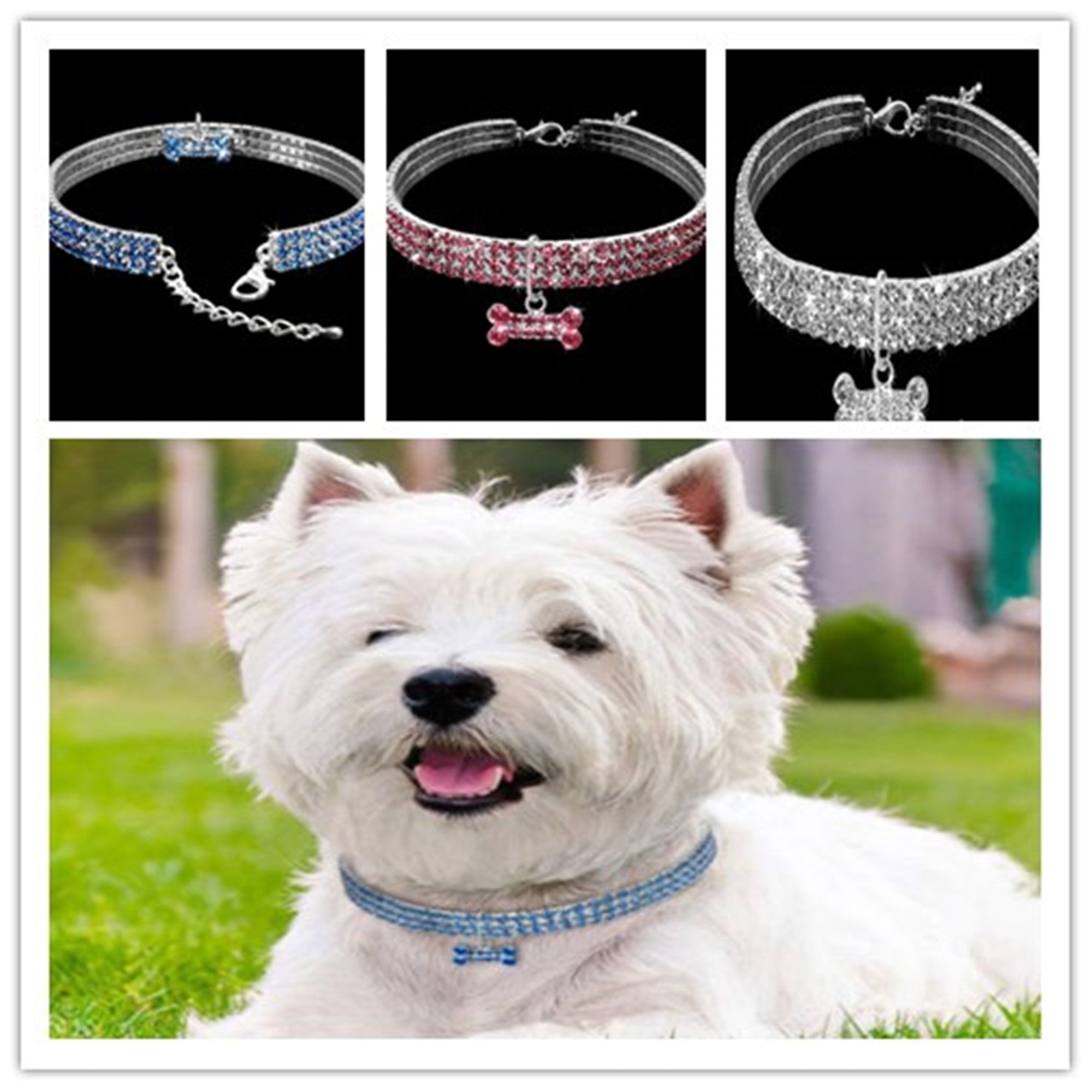KelaJuan Animal Dog Collar，Diamond Bling Sparkly  Adjustable Collar Necklace for All Pet Dogs