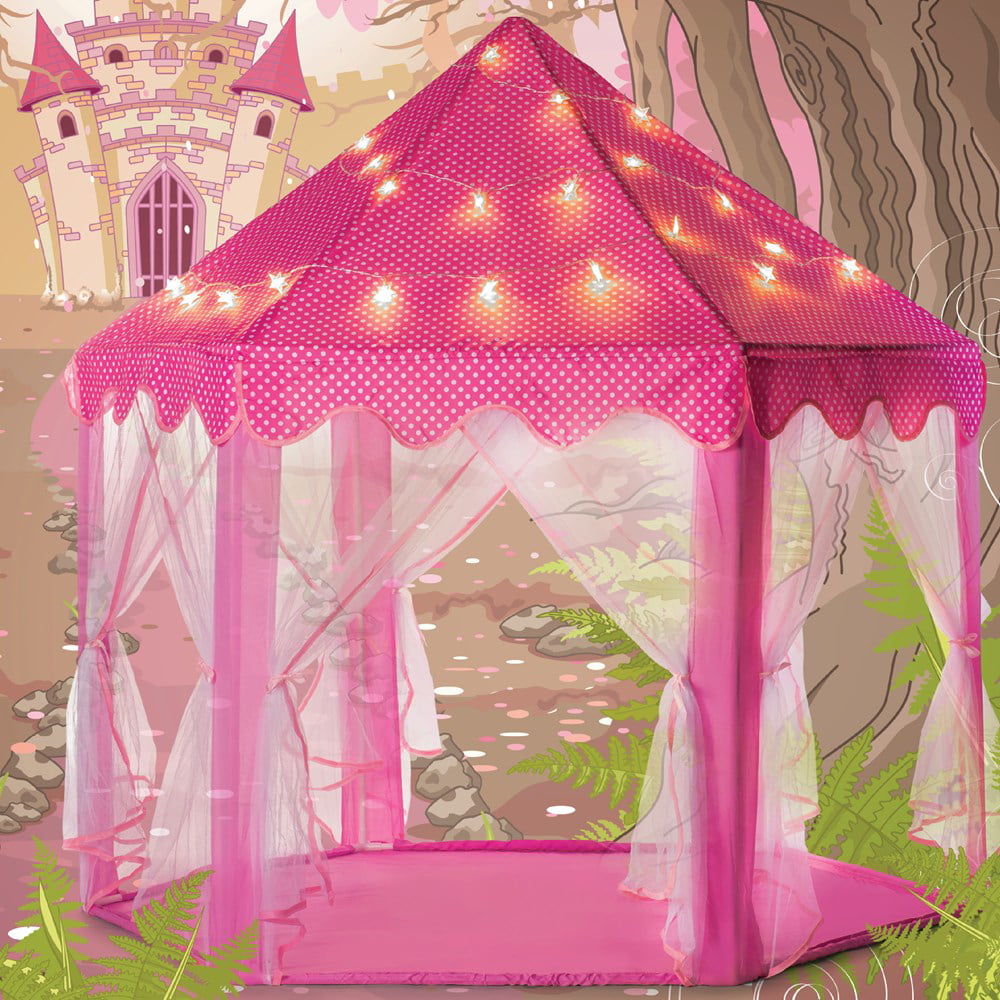 Kids Large Playhouse Tent - Kids Play Tent Princess Castle Pink - Play Tent House For Girls With Star Lights And Carry Bag - Princess Castle Playhouse Tent For Girls Boys Indoor Outdoor - Play22USA