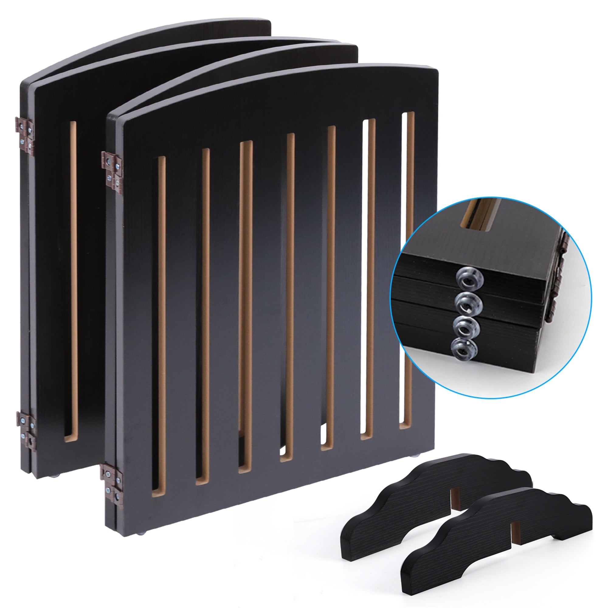 Pet Gate， 7*2 Ft Wooden Freestanding Foldable Pet Gate for DogsandCats， 4 Panels Step Over Fence， Support Feet Included， Dog Gate for The House， Doorway， Stairs， Extra Wide