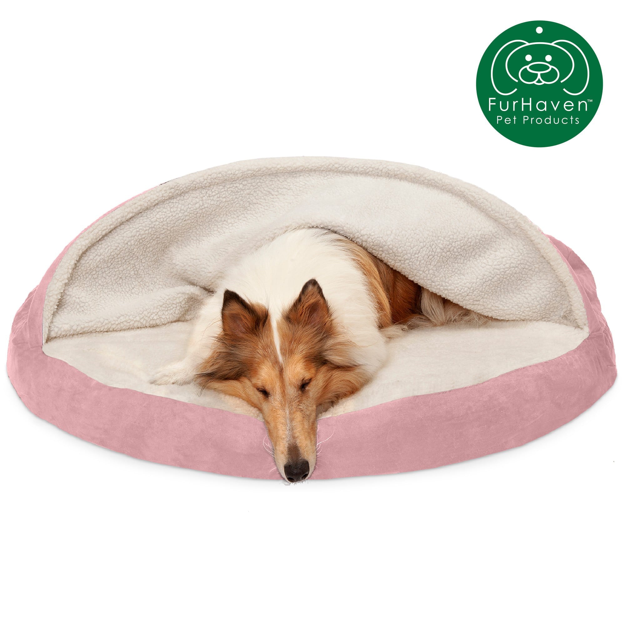 FurHaven Pet Products Orthopedic Faux Sheepskin Snuggery Burrow Pet Bed for Dogs and Cats， Pink， 44