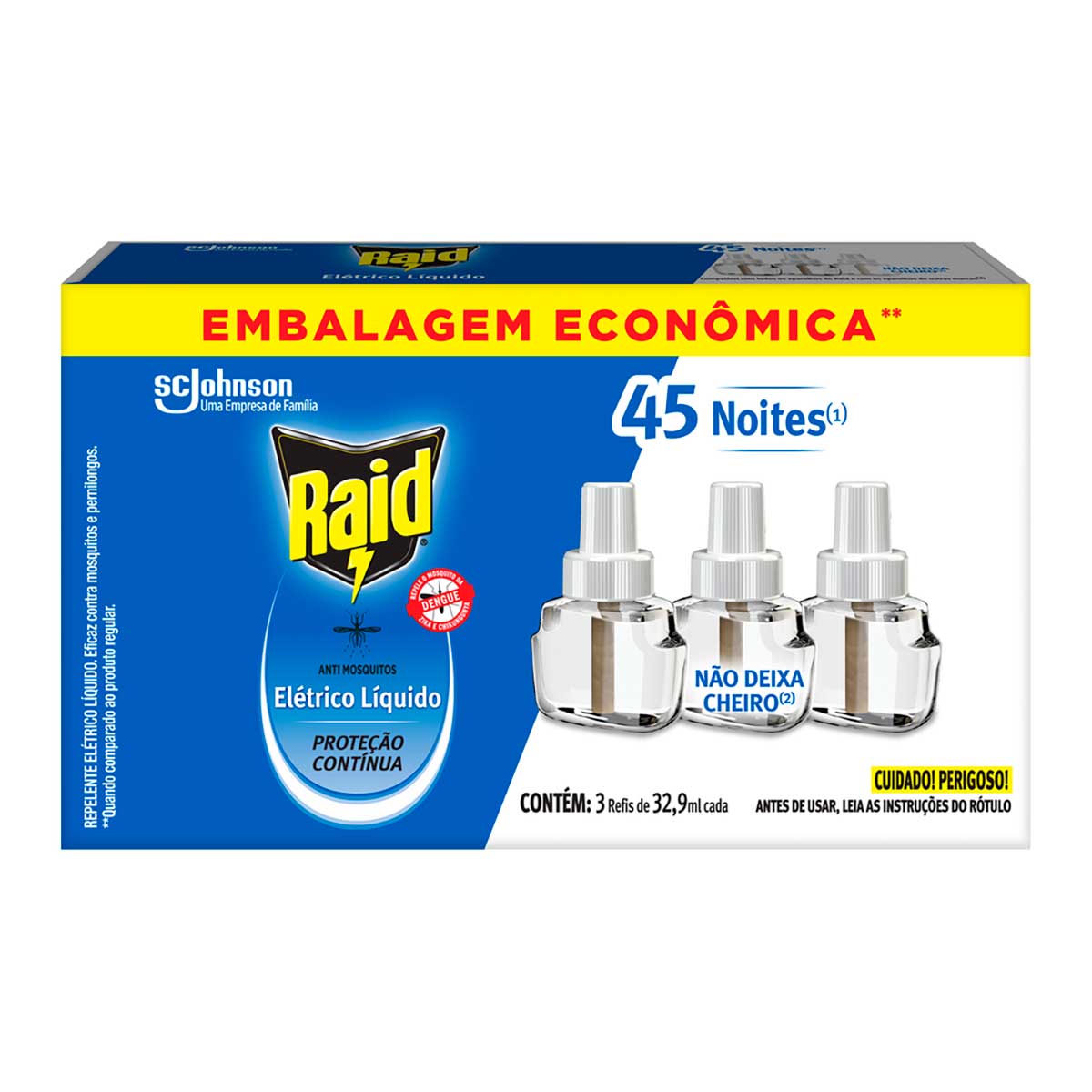 Repelente Eletrico Liquido Raid 45 Noites Refil 3UN de 32,9ml