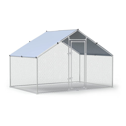 Large Metal Chicken Coop Walk-in Poultry Cage Hen Run House Rabbits Habitat Cage Spire Shaped Coop with Waterproof and Anti-Ultraviolet Cover (9.8' L x 6.6' W x 6.4' H)