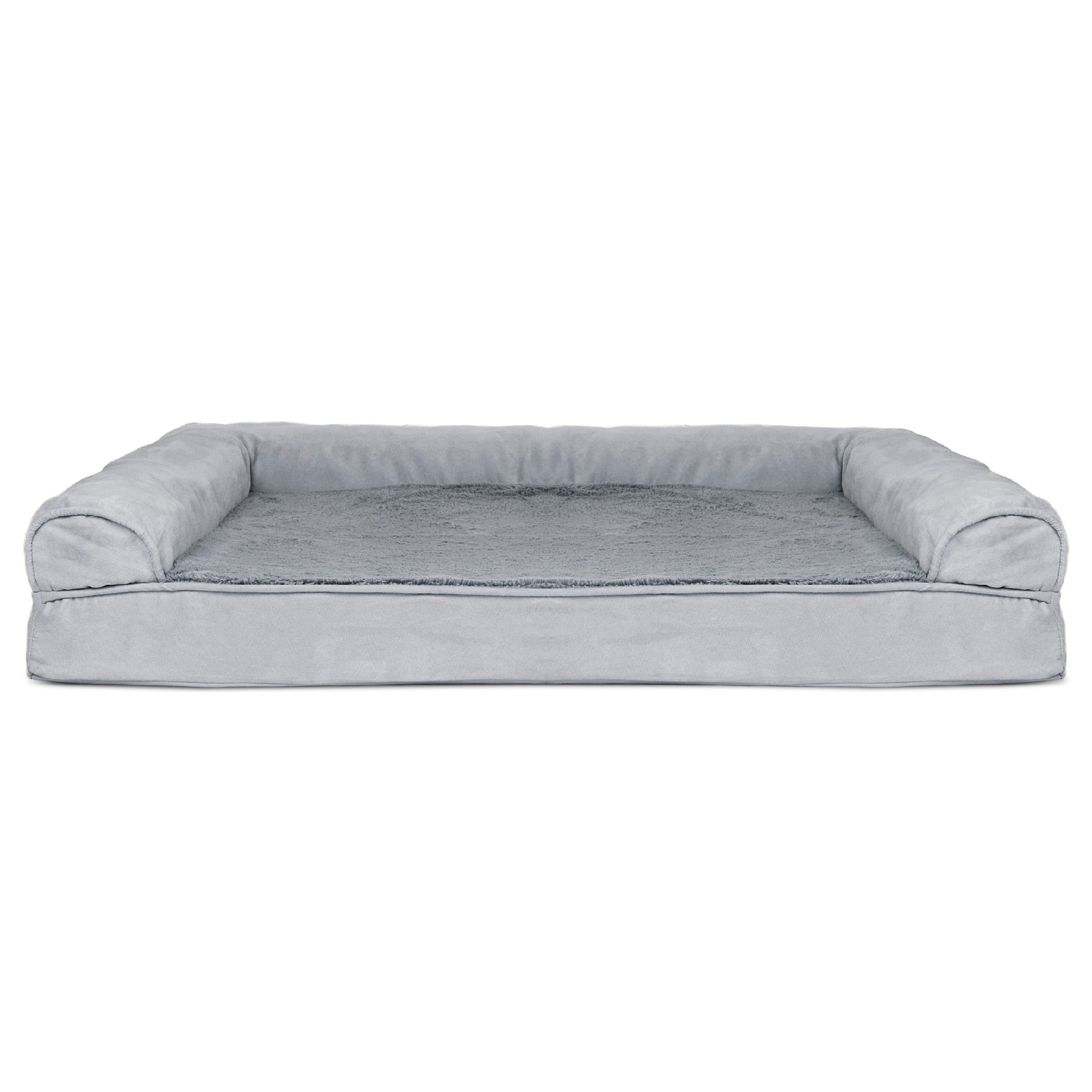 FurHaven Pet Products | Full Support Orthopedic Plush and Suede Sofa-Style Pet Bed for Dogs and Cats - Gray， Jumbo