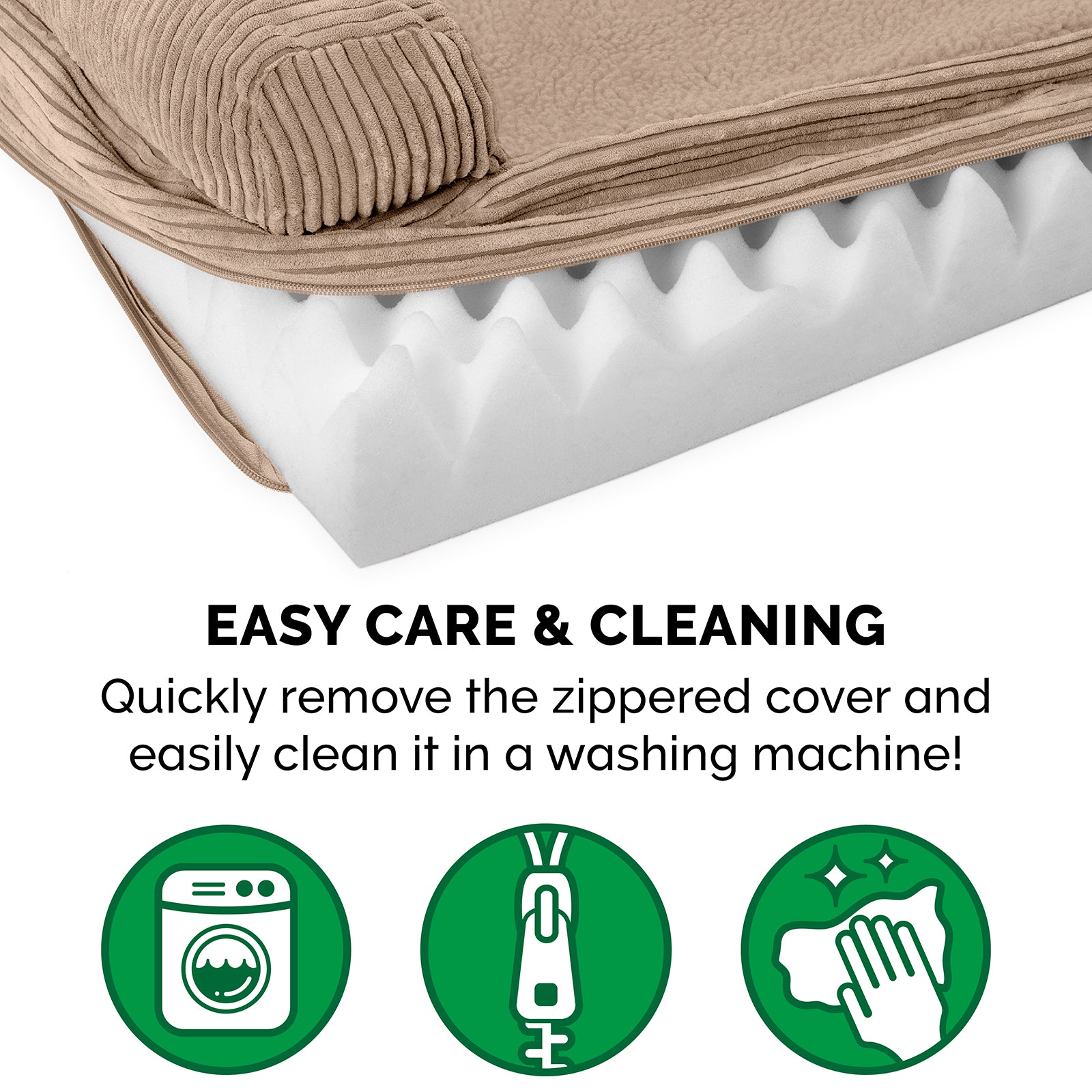 FurHaven Pet Dog Bed | Deluxe Orthopedic Faux Fleece and Corduroy Chaise Couch Pet Bed for Dogs and Cats， Sandstone， Small