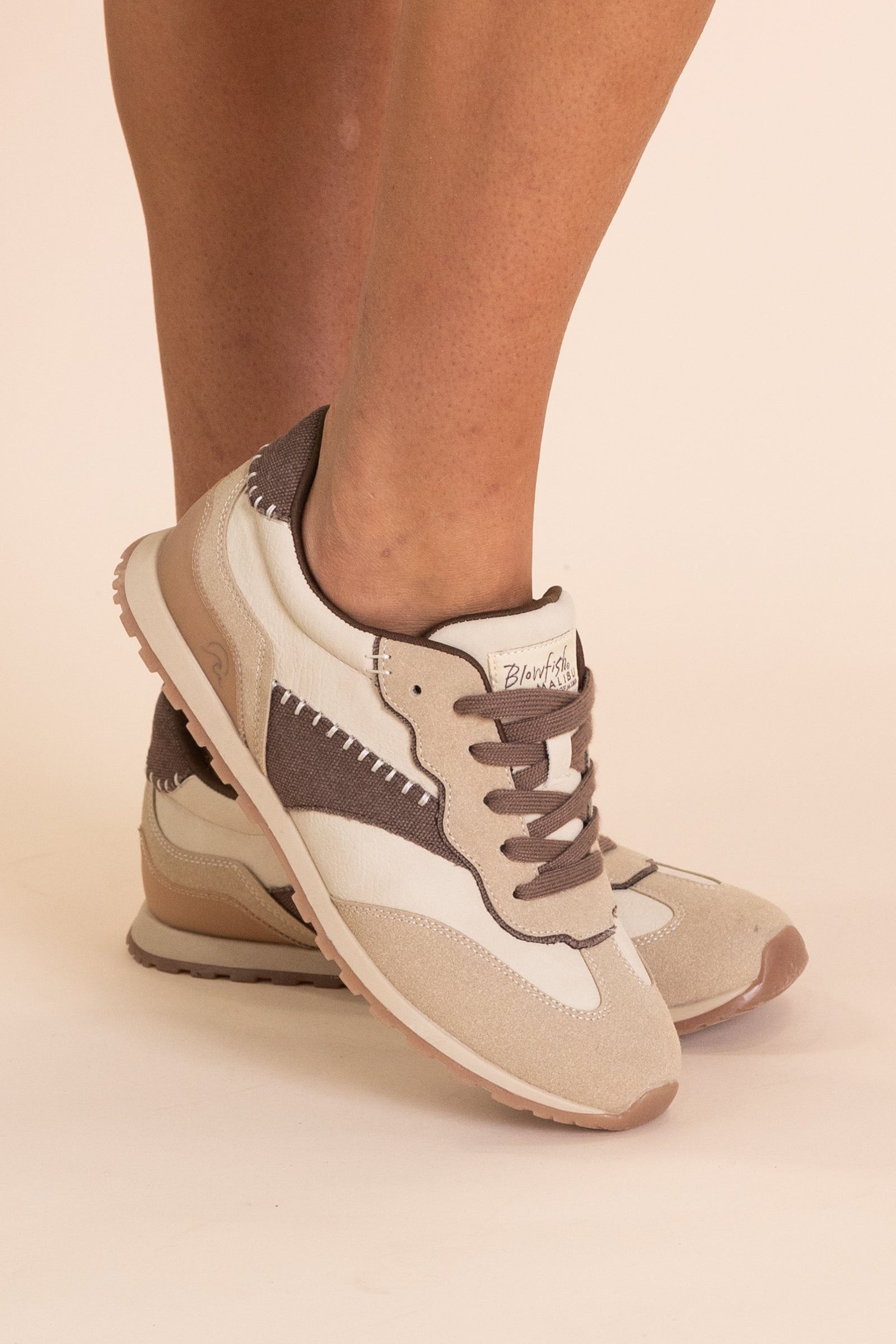 Blowfish Cream And Brown Lace Up Sneaker