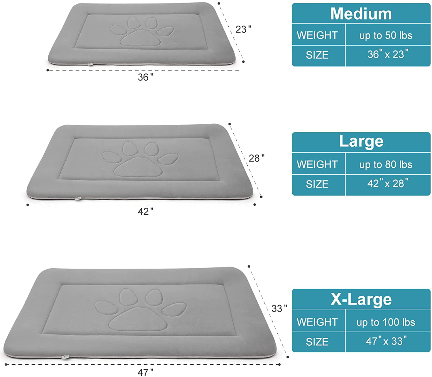 PROCIPE Dog Bed Crate Pad Mat Cute Paw Pet Beds Washable Mattress 36inch Grey
