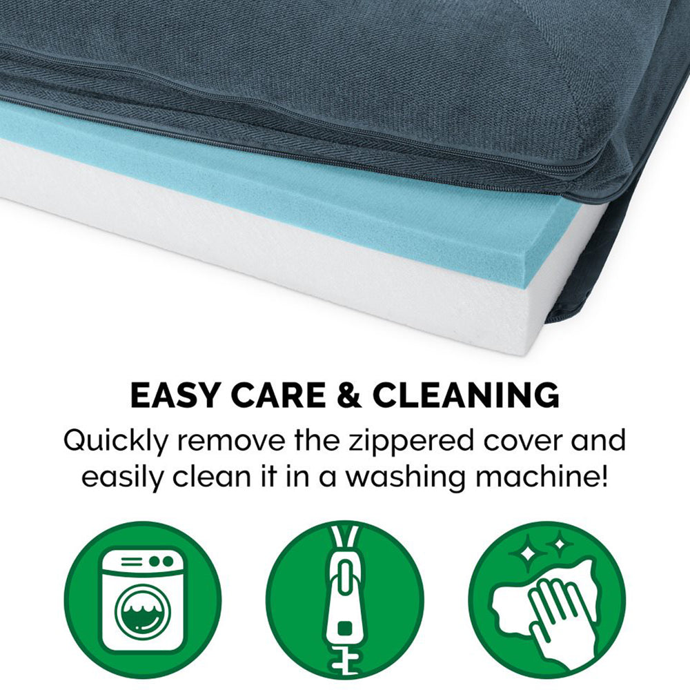 FurHaven | Cooling Gel Faux Fleece and Chenille Sofa Pet Bed for Dogs and Cats， Orion Blue， Jumbo