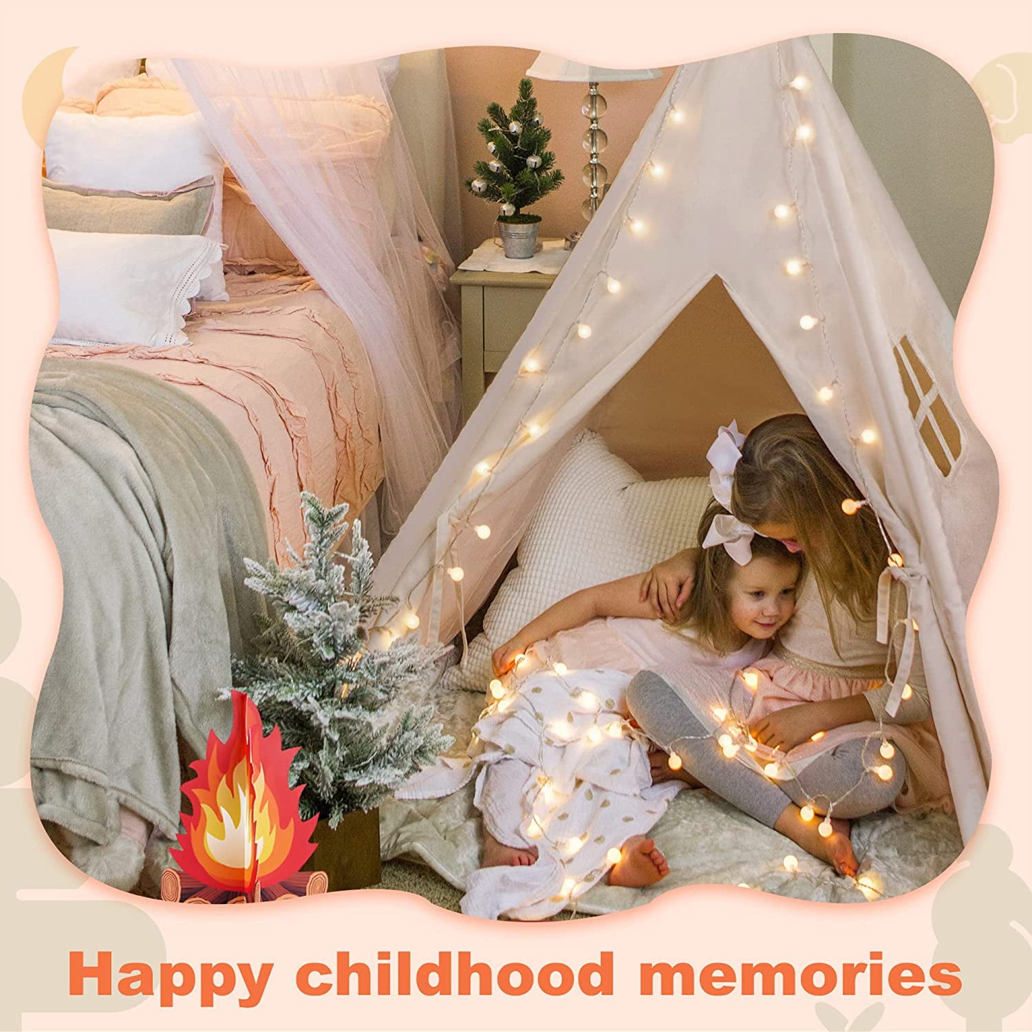 Foldable Kids Teepee Tent, Play Tents for Girl and Boy with Window Canvas Tepee Playhouse for Child Indoor Outdoor