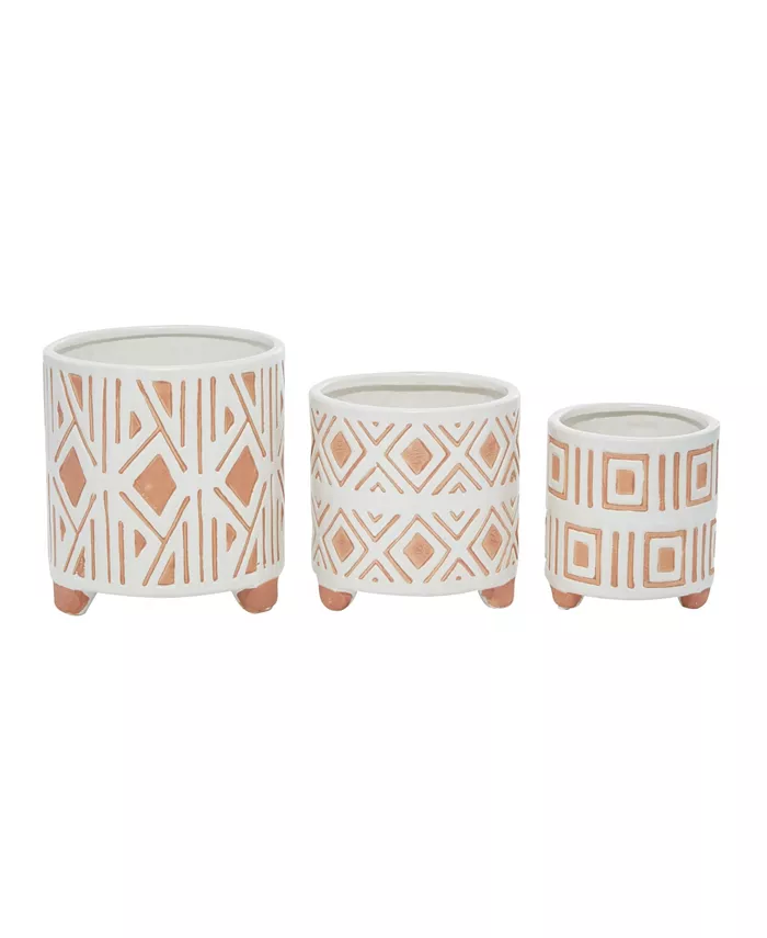 Rosemary Lane Round Porcelain Planter with Legs， Set of 3