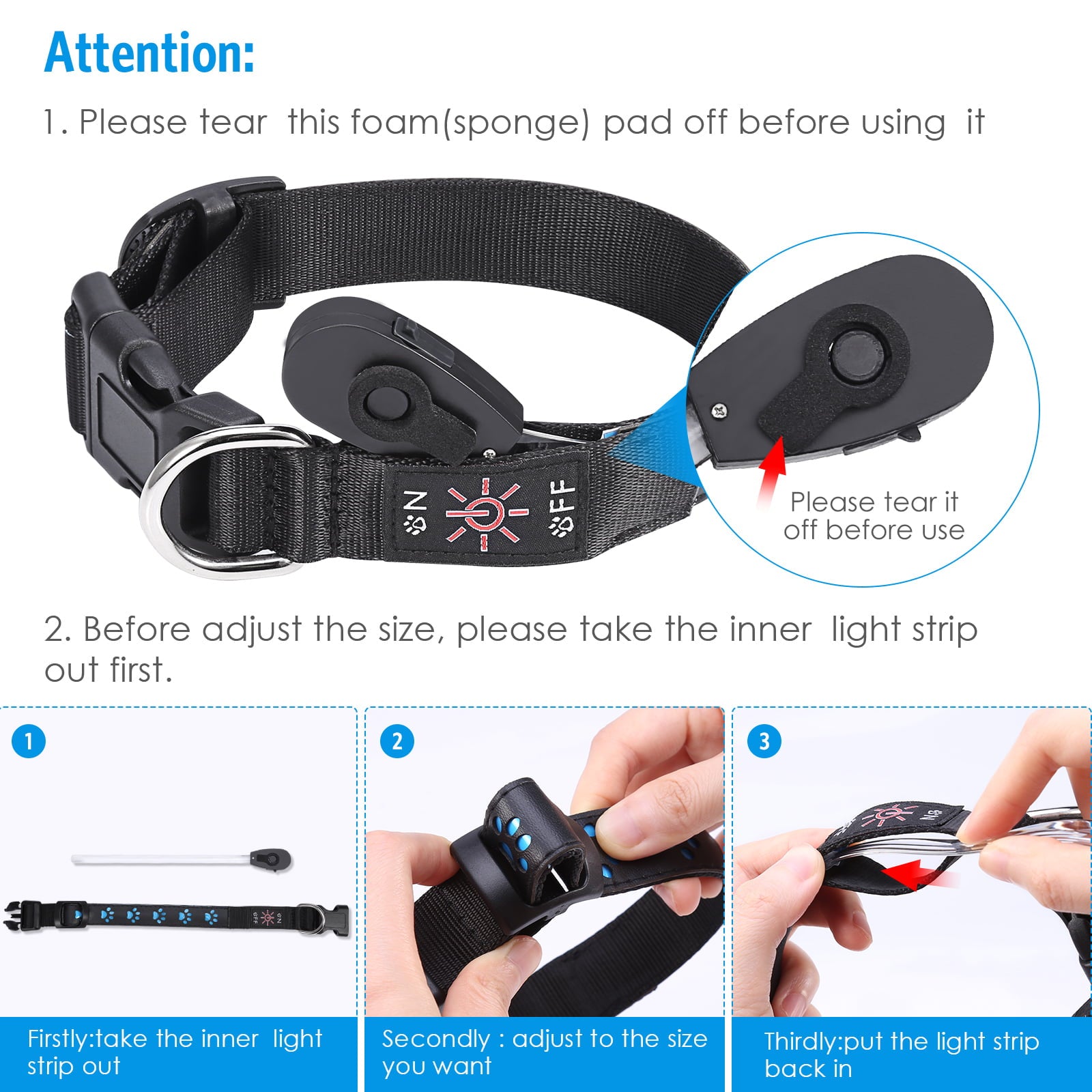 Dog Collar， AMIR LED Dog Collar Rechargeable Light Up Dog Collars Waterproof Dog Collar Dog Necklace for Night Walking Small Medium Large Dogs