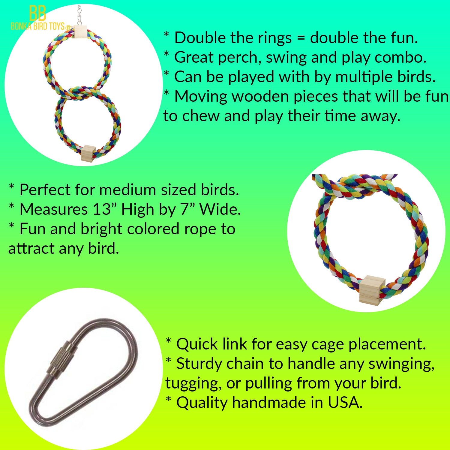 1677 Twin Rainbow Ring Bird Toy