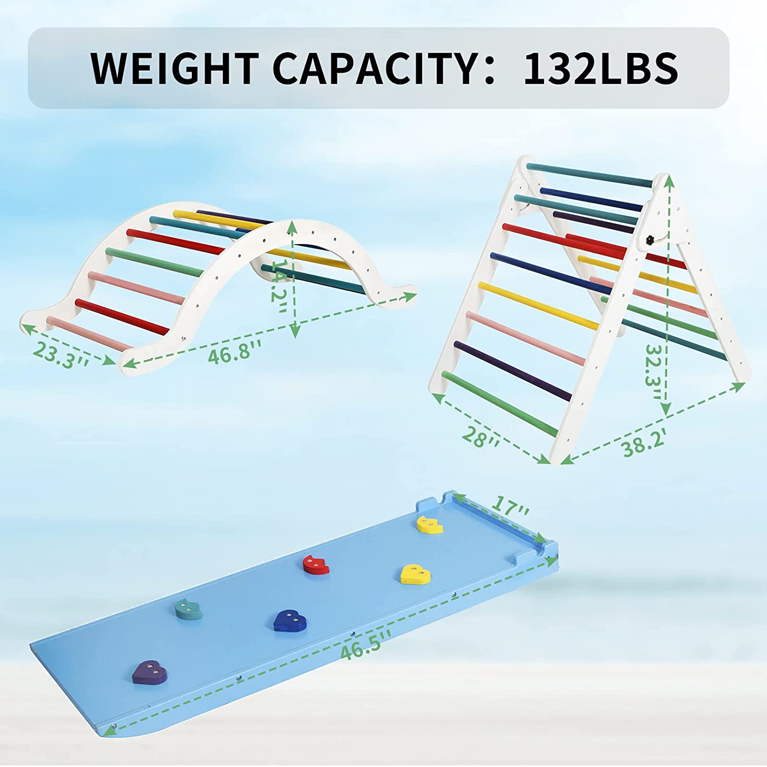 Large Climbing Triangle Set for Kids and Toddlers， Foldable Indoor Triangle Climber with Ramp and Climbing Arch