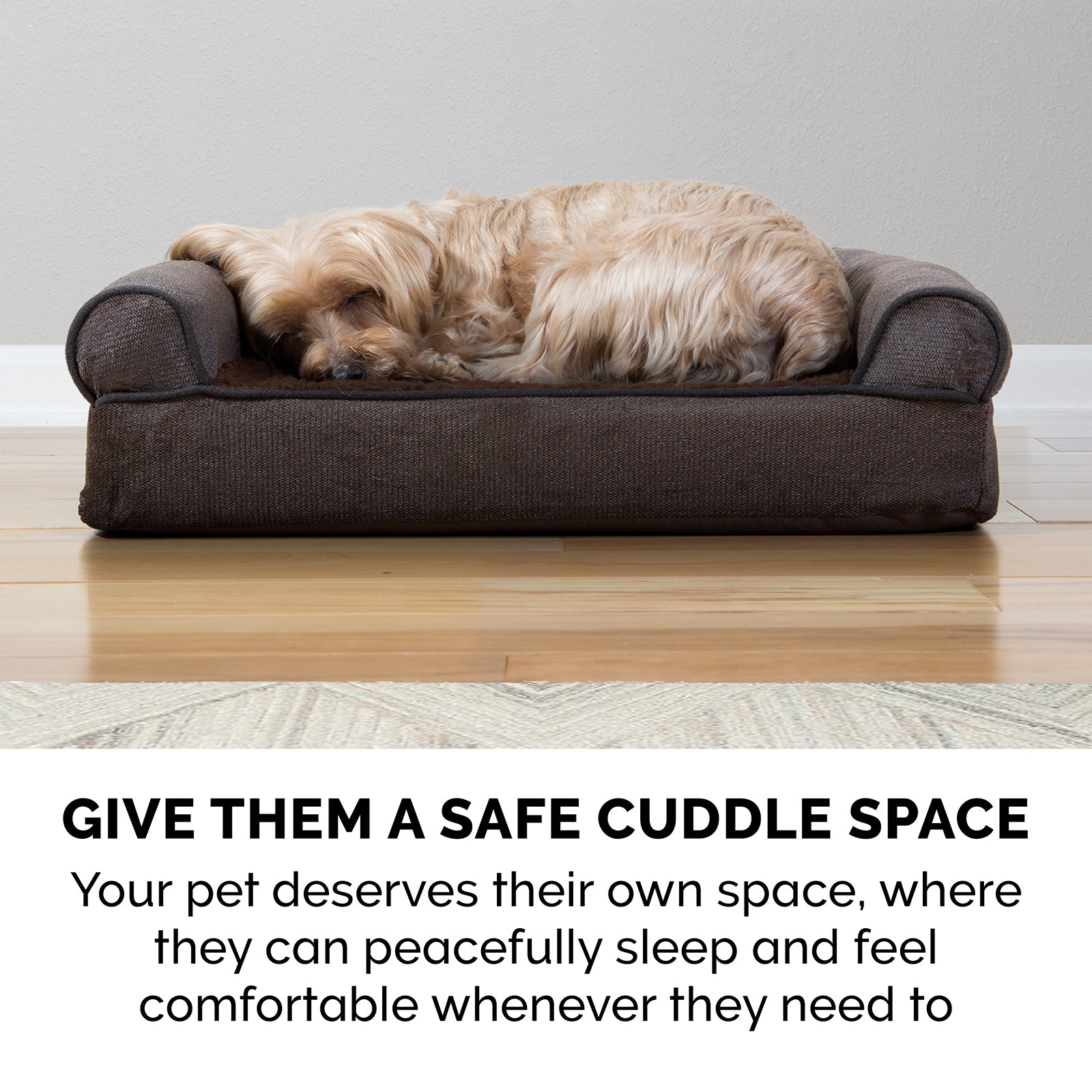 FurHaven | Faux Fleece and Chenille Soft Woven Pillow Sofa Pet Bed for Dogs and Cats， Coffee， Medium