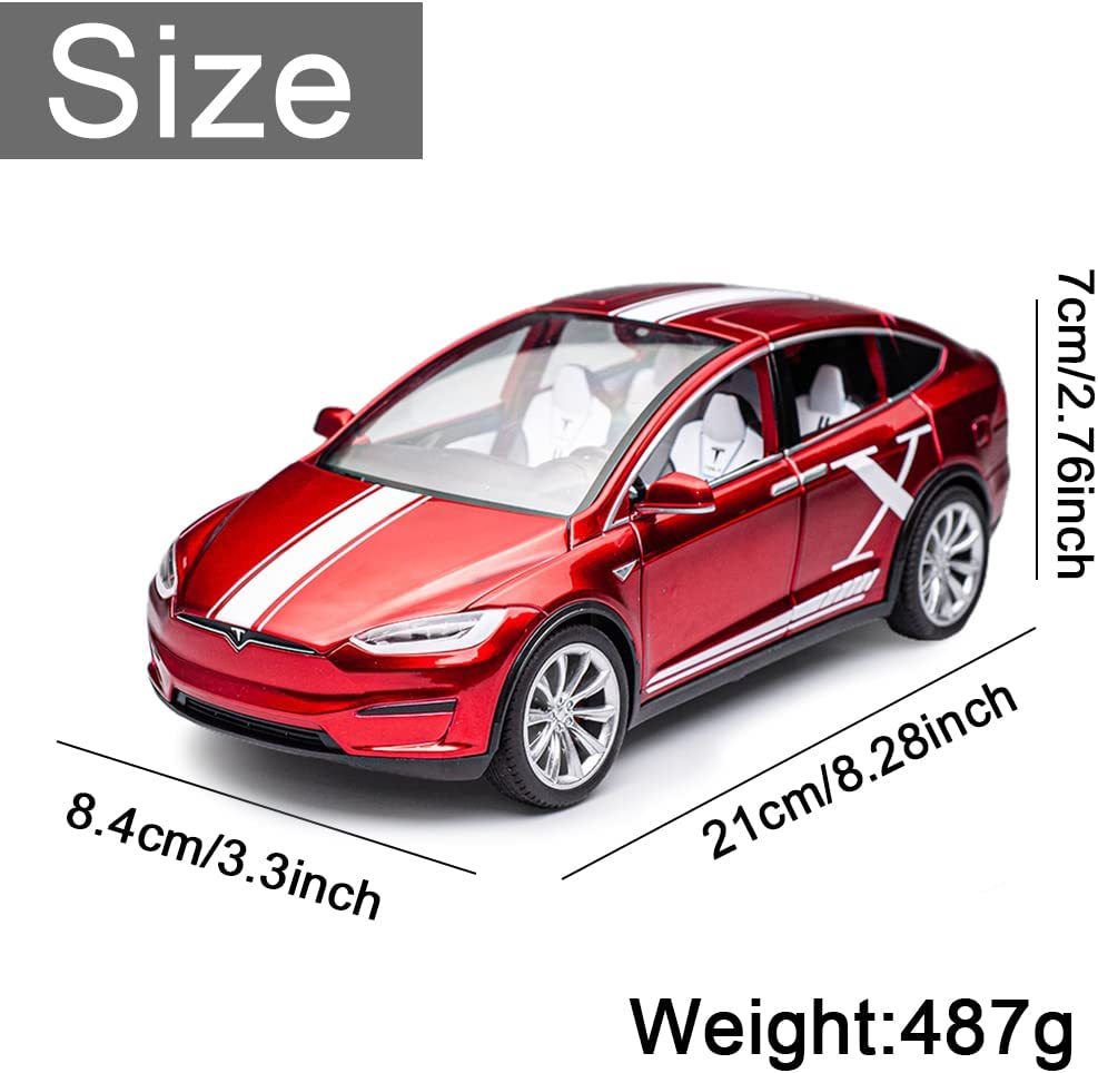 Cocobaby 1:24 Scale Tesla Model X Alloy Car Model Diecast Toy Vehicles for Kids， Tesla car Model，Pull Back Alloy Car with Lights and Music，Children's Birthday， car Model Collections.