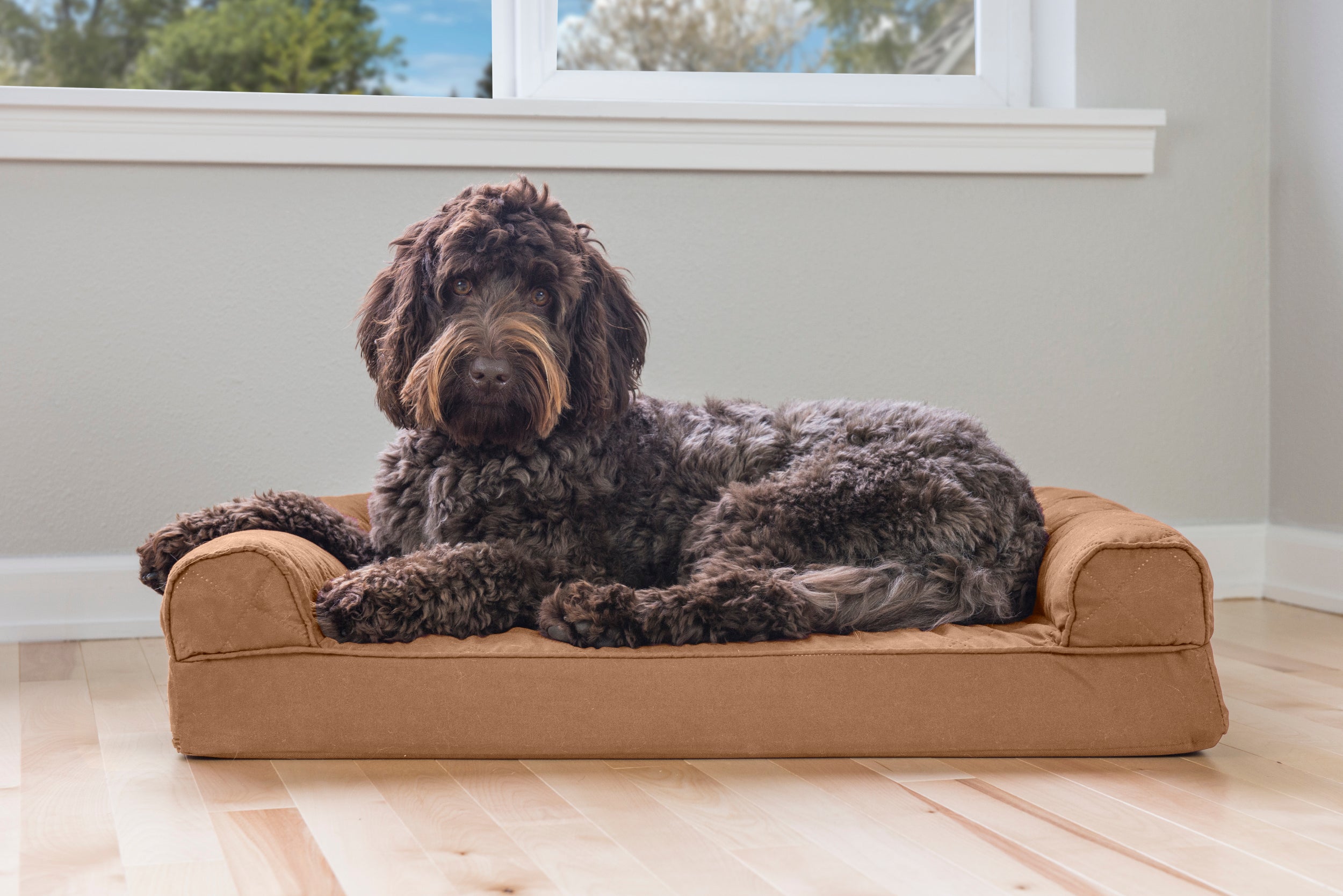 FurHaven Pet Products | Memory Foam Quilted Sofa Pet Bed for Dogs and Cats - Toasted Brown， Medium