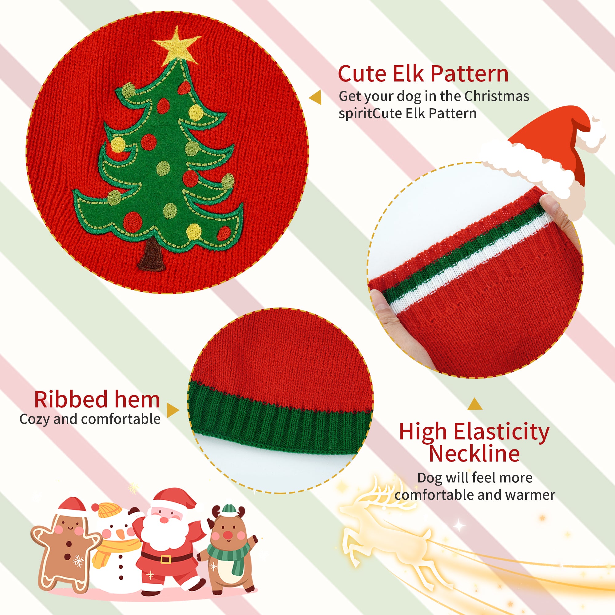 QBLEEV Dog Sweater Christmas Cartoon Christmas Tree Red Pet Cat Winter Knitwear Warm Clothes