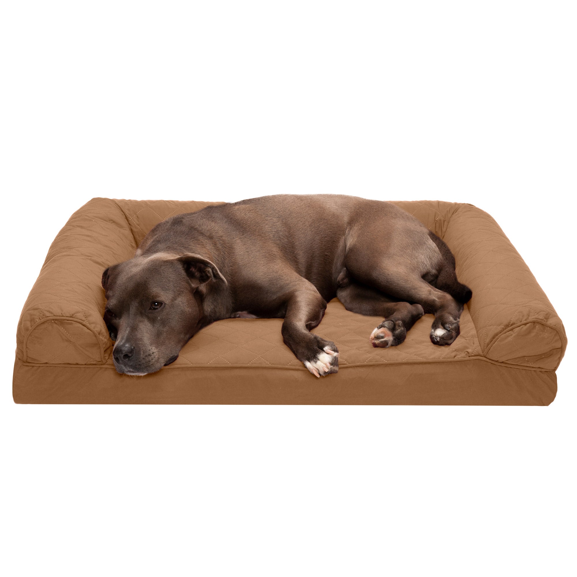 FurHaven Pet Products | Full Support Orthopedic Quilted Sofa-Style Couch Pet Bed for Dogs and Cats - Toasted Brown， Large