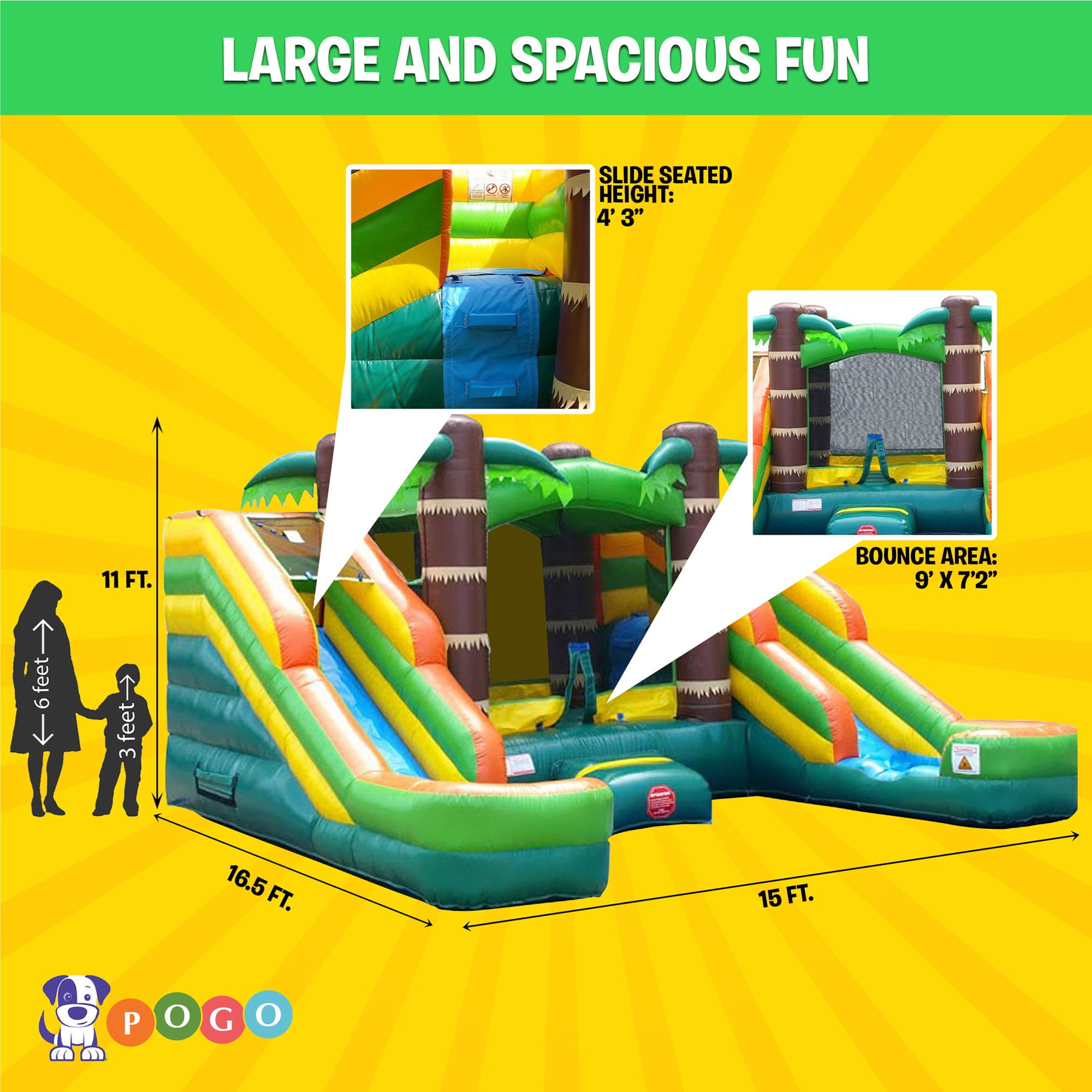 Pogo Bounce House Crossover Tropical Inflatable Double Water Slide Bounce House， Backyard Party Package
