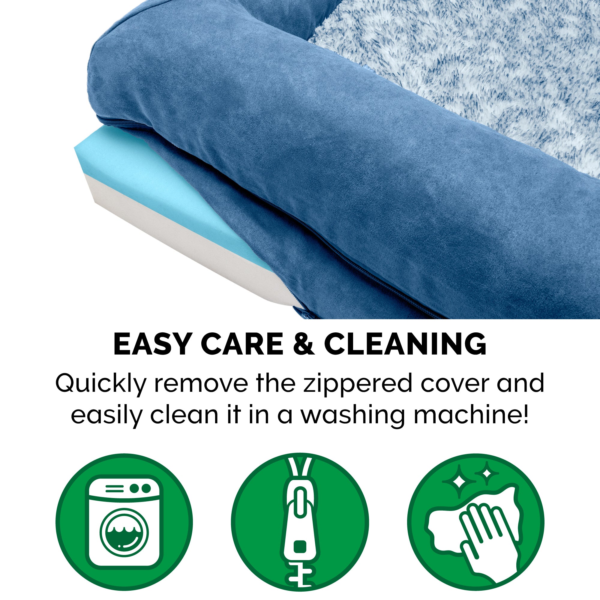 FurHaven Pet Products | Cooling Gel Memory Foam Orthopedic Two-Tone Faux Fur and Suede Sofa-Style Couch Pet Bed for Dogs and Cats， Marine Blue， Large